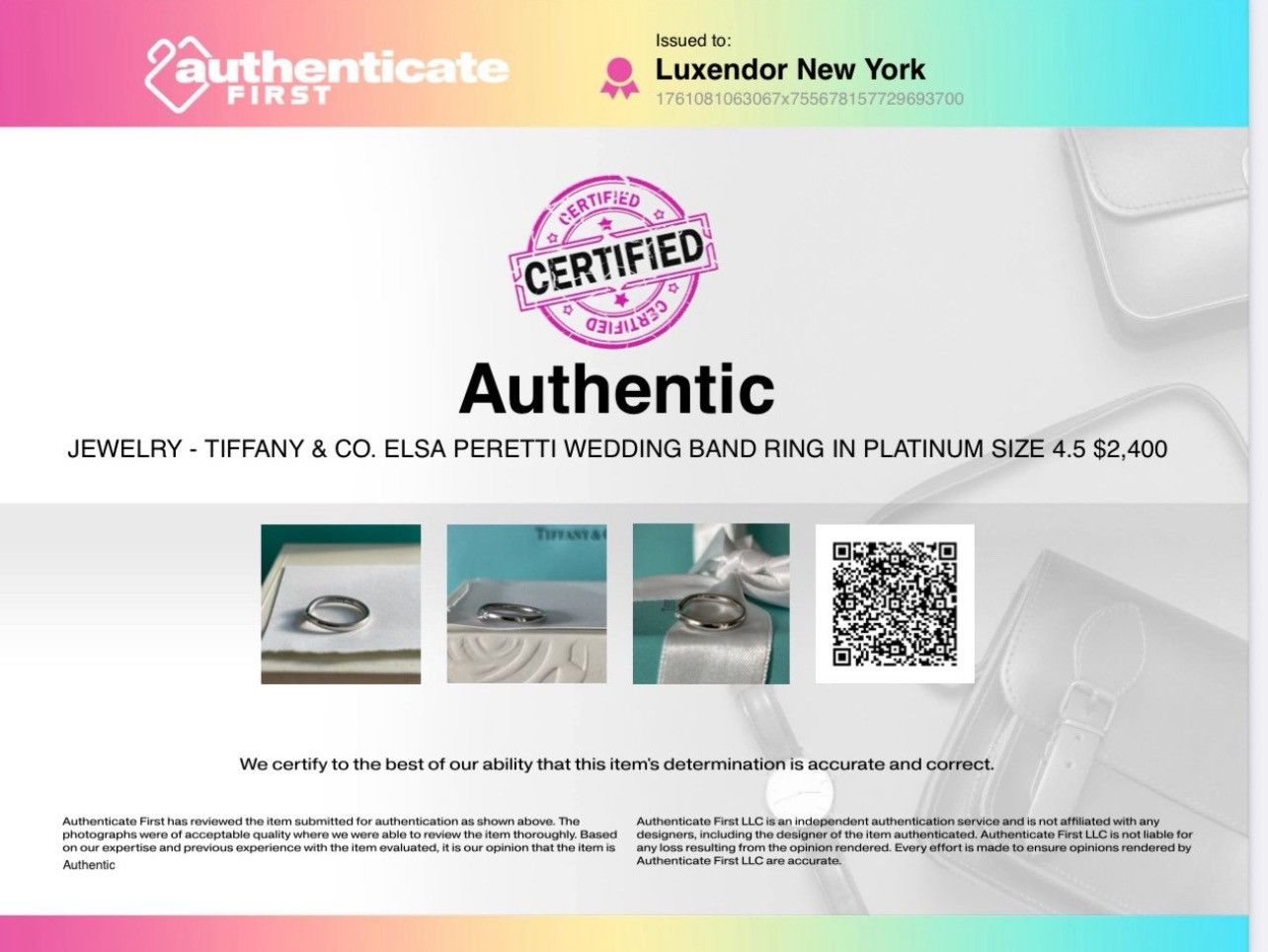 Tiffany & Co. Tiffany & Co. Elsa Peretti Ring Dia Platinum NEW $2,400 Size ONE SIZE - 4 Thumbnail