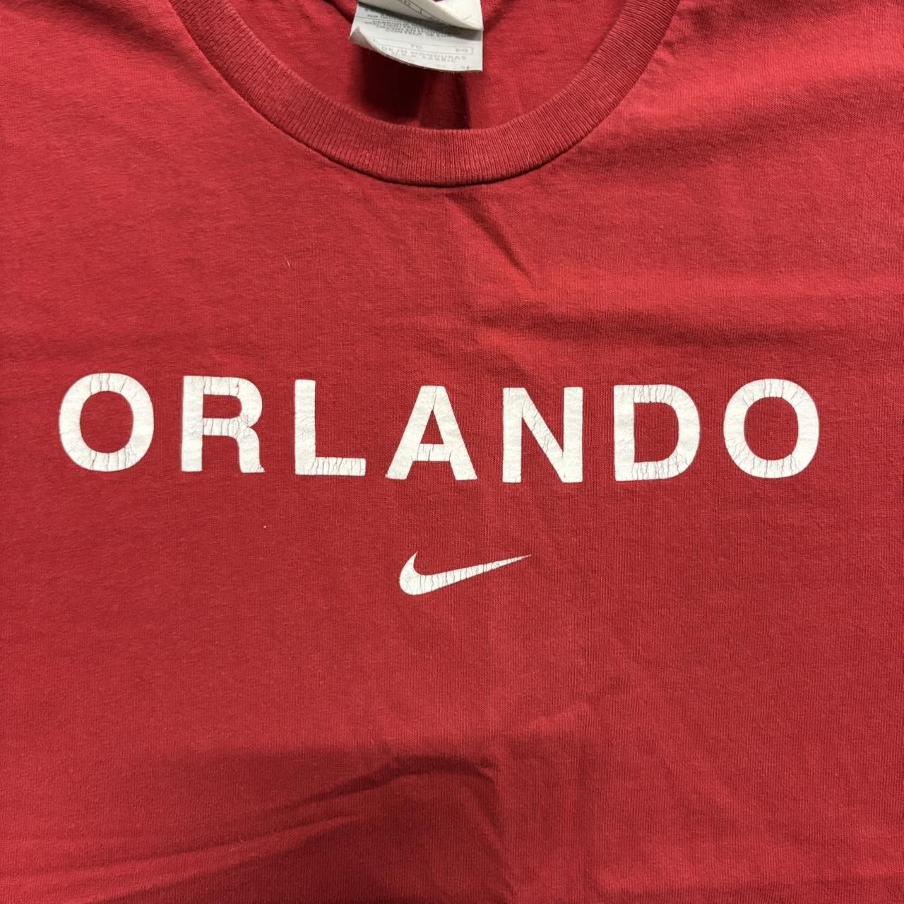 Nike × Vintage Crazy Vintage Y2K/2000s Nike Orlando Center Swoosh Red Vintage Tee Shirt! Size US XL / EU 56 / 4 - 2 Thumbnail