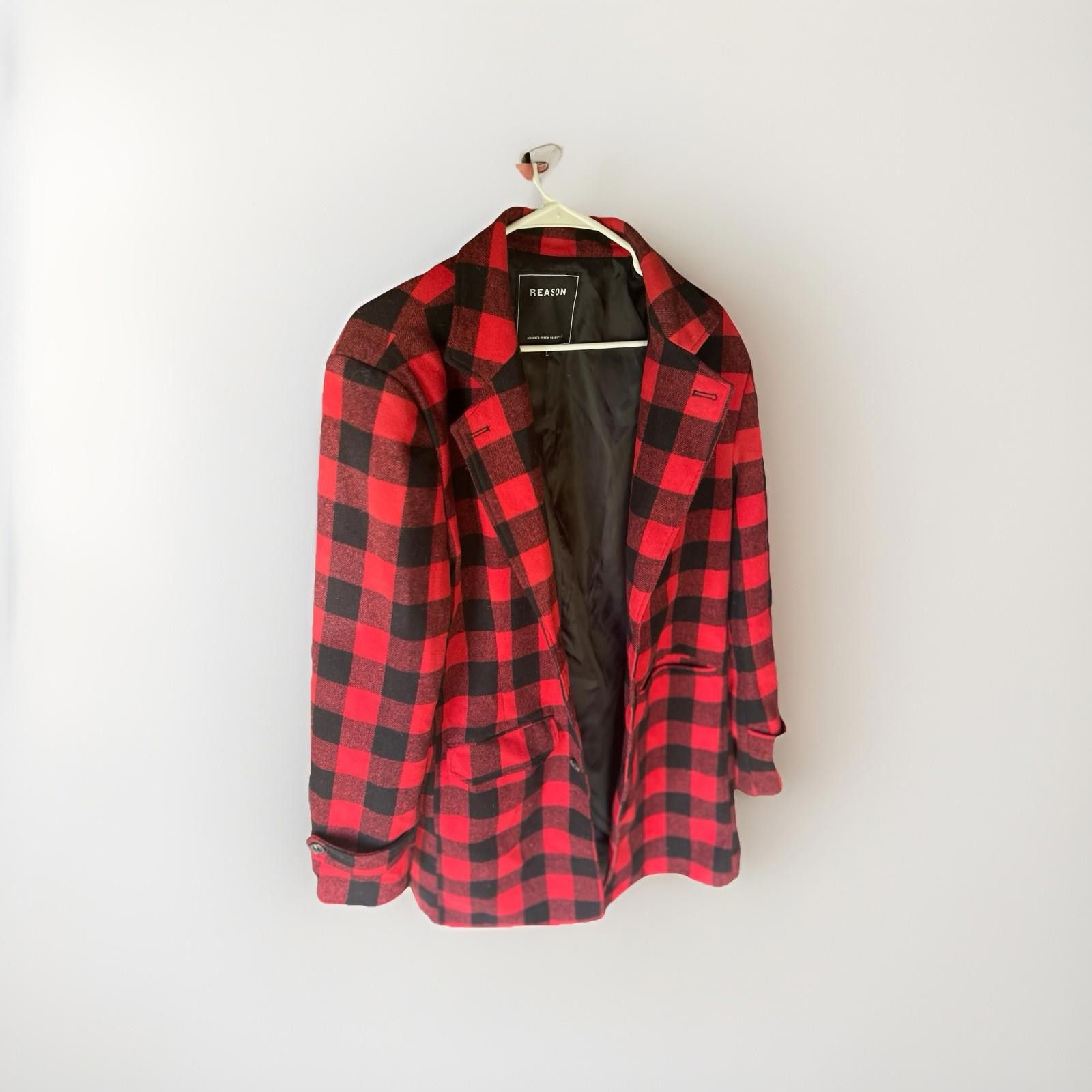 Reason Reason Clothing Red & Black Buffalo Plaid Blazer Jacket Size XL / US 12-14 / IT 48-50 - 1 Thumbnail