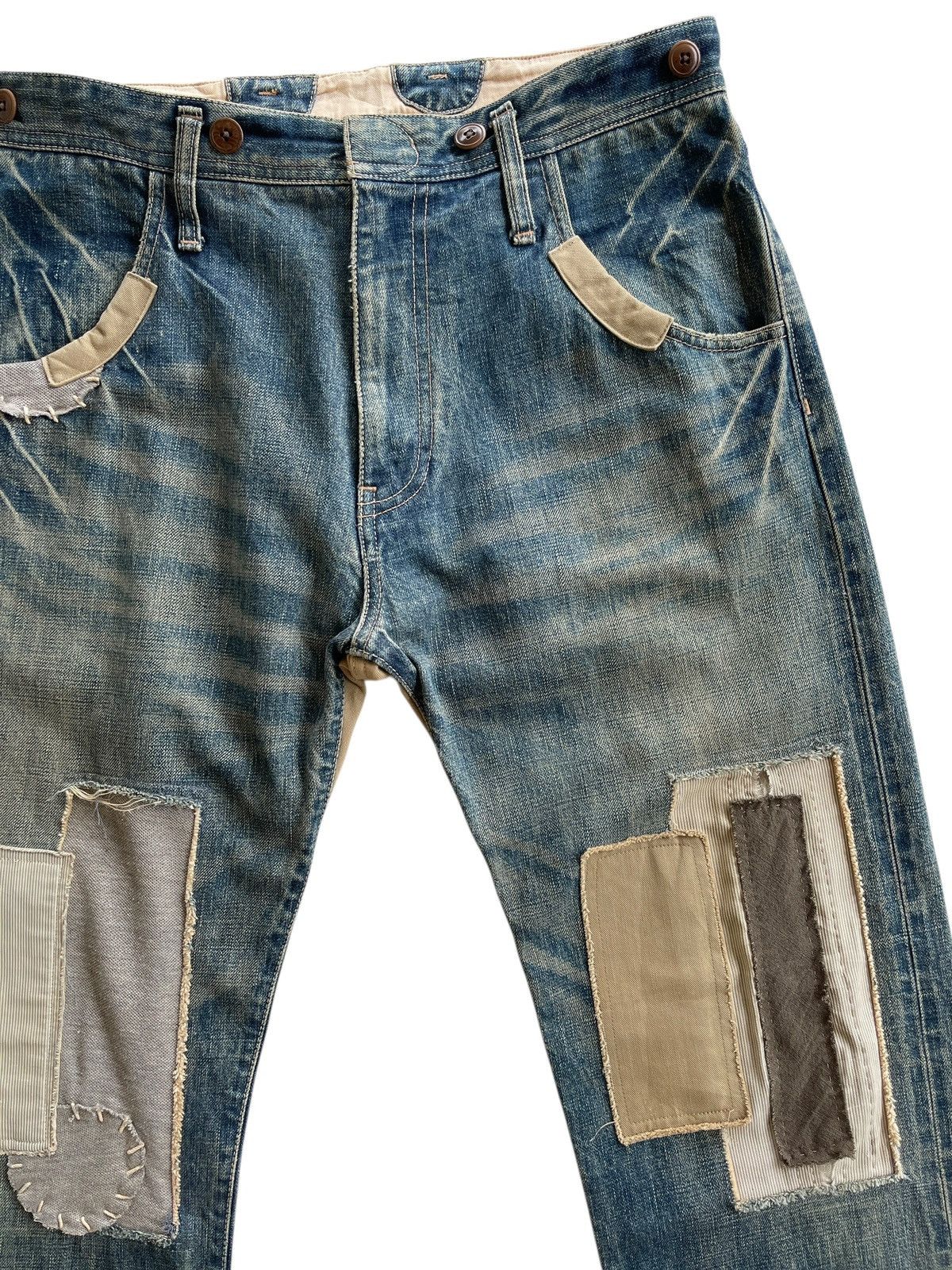 Vintage R.Newbold Old & New Selvedge Buckle Patchwork Limited Denim Size US 31 - 7 Thumbnail