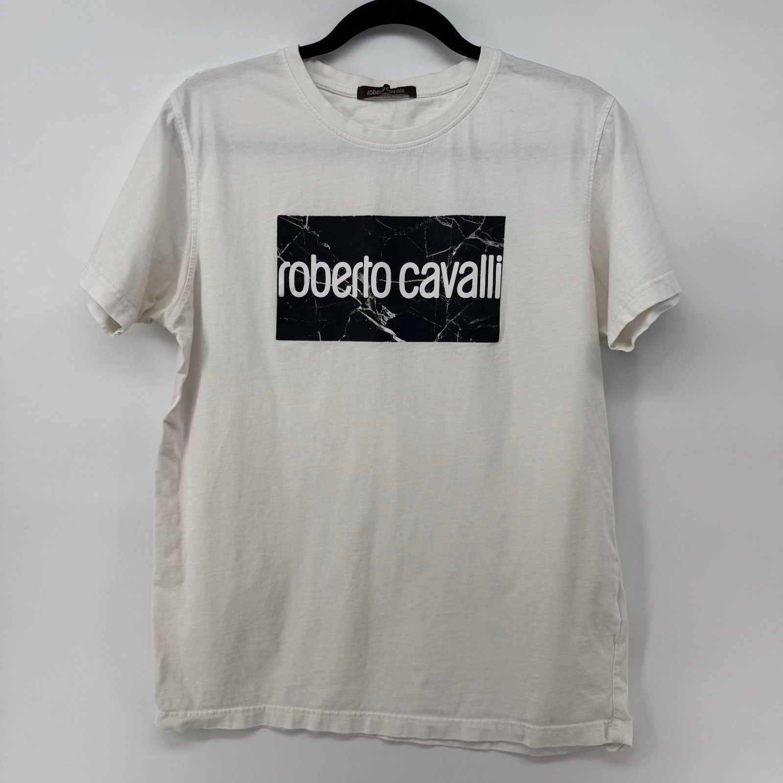 Roberto Cavalli Roberto Cavalli Men's White Crewneck Graphic Print Shirt Si Size US L / EU 52-54 / 3 - 1 Thumbnail