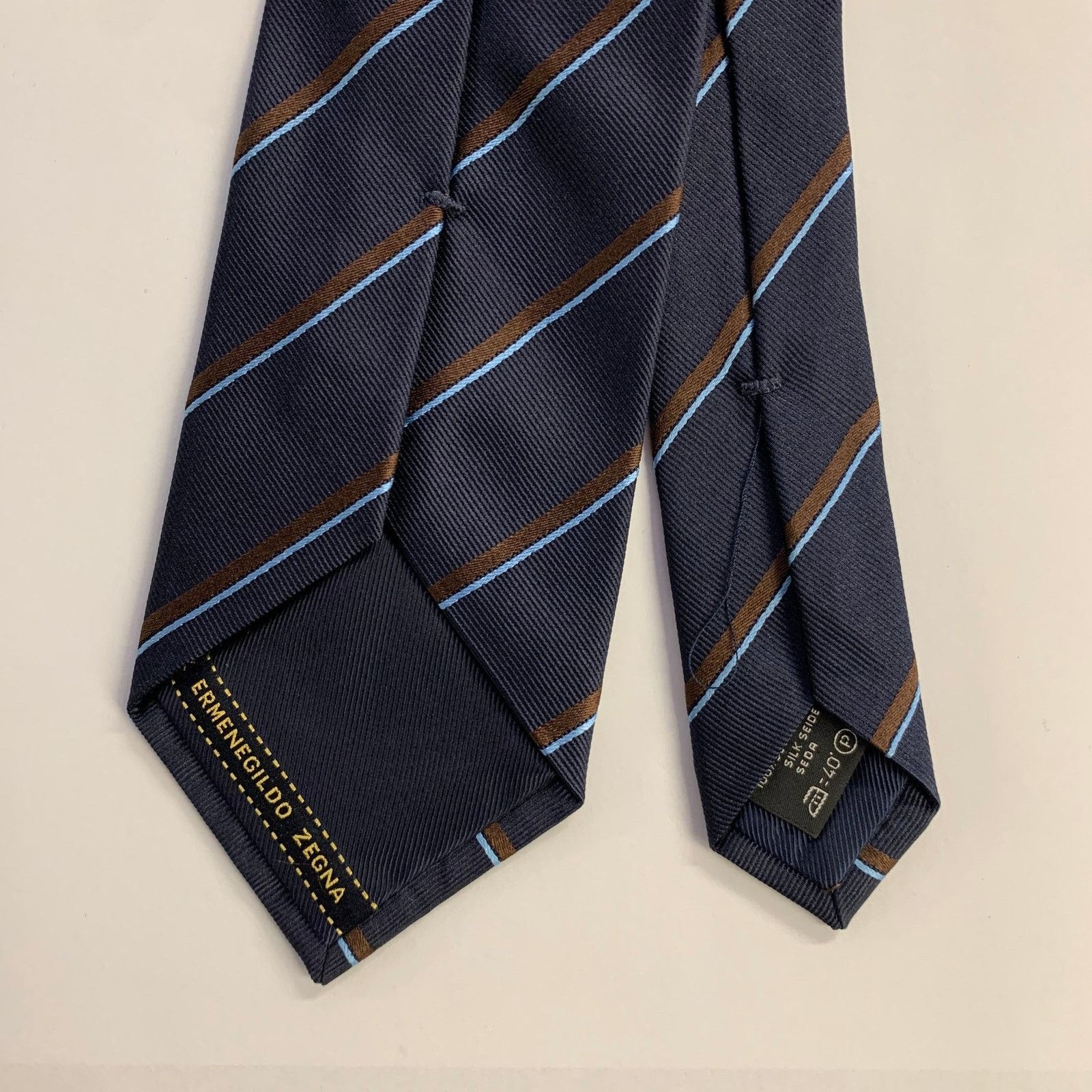 Ermenegildo Zegna Ermenegildo Zegna Navy Light Blue Diagonal Stripe Silk Tie Size ONE SIZE - 2 Thumbnail