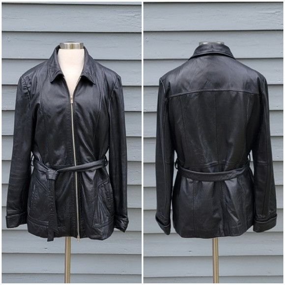 Wilsons Leather Vintage 90s y2k Wilson's Black Leather Mid Length Belted Ins Size L / US 10 / IT 46 - 6 Thumbnail