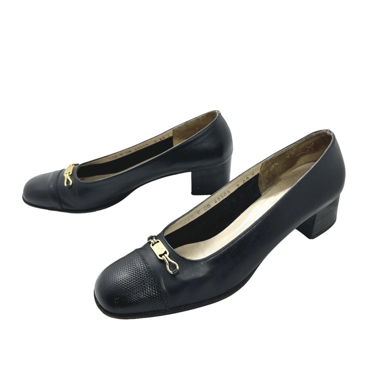 Salvatore Ferragamo Salvatore Ferragamo Black Leather Cap Block Heel Pumps 9AA Size US 9 / IT 39 - 1 Thumbnail