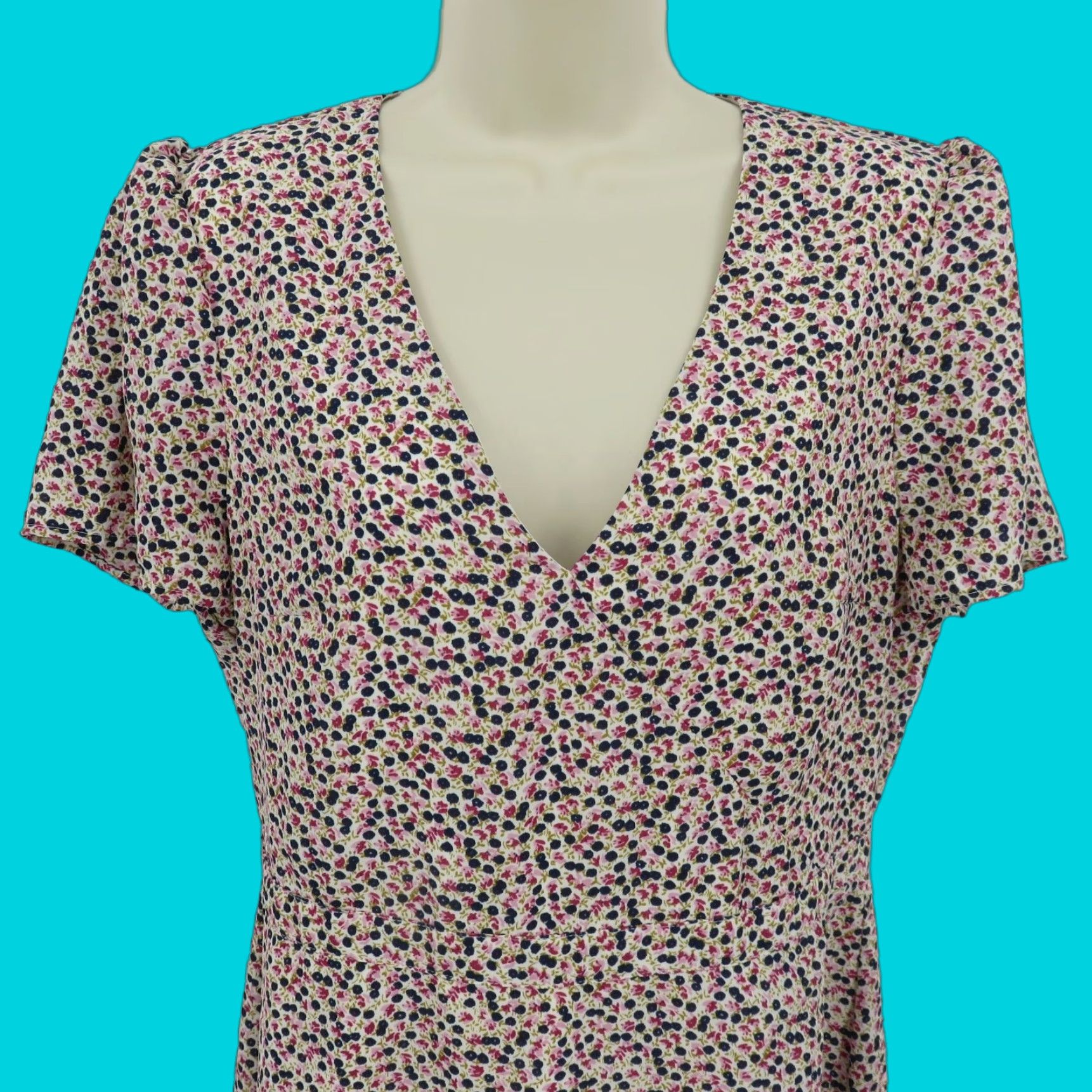 Vintage J Crew Women 10 Pink Blue Flower Floral V Neck Short Sleeve Sundress Dress Chic Size 32" / US 10 / IT 46 - 1 Thumbnail