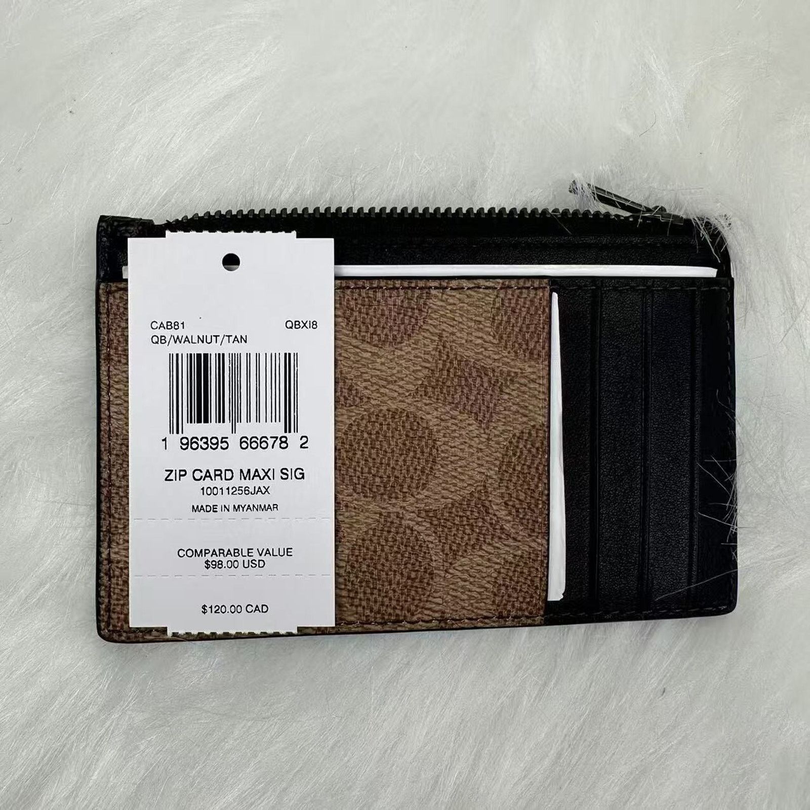 Coach Zip Card Case In Blocked Signature Canvas Walnut/Tan