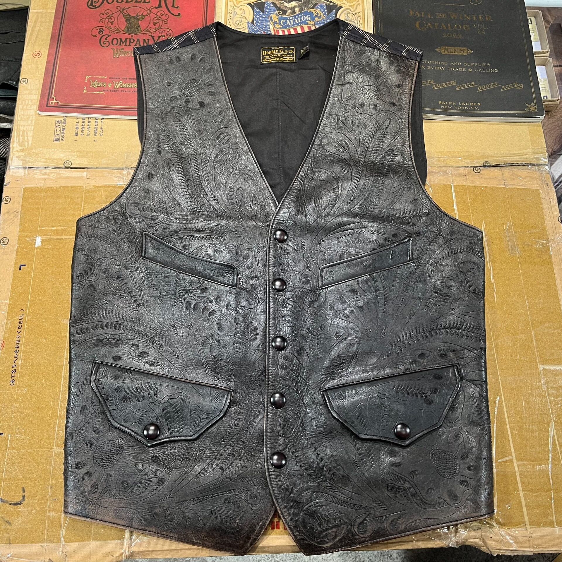 RRL Ralph Lauren black leather embossed vest by Ralph Lauren Size US M / EU 48-50 / 2 - 1 Thumbnail