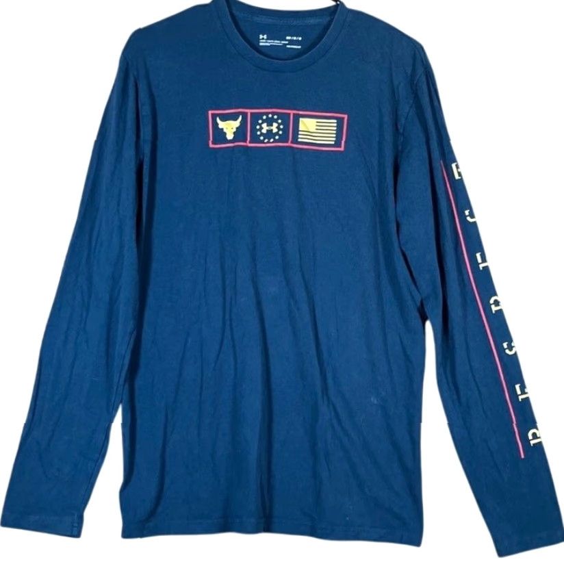Under Armour Under Armour Mens Shirt Blue Loose Project Rock Freedom Respect Veteran M Shirt Long Sleeve Crew Neck Jersey Cotton Polyester Spandex Size US M / EU 48-50 / 2 - 2 Thumbnail