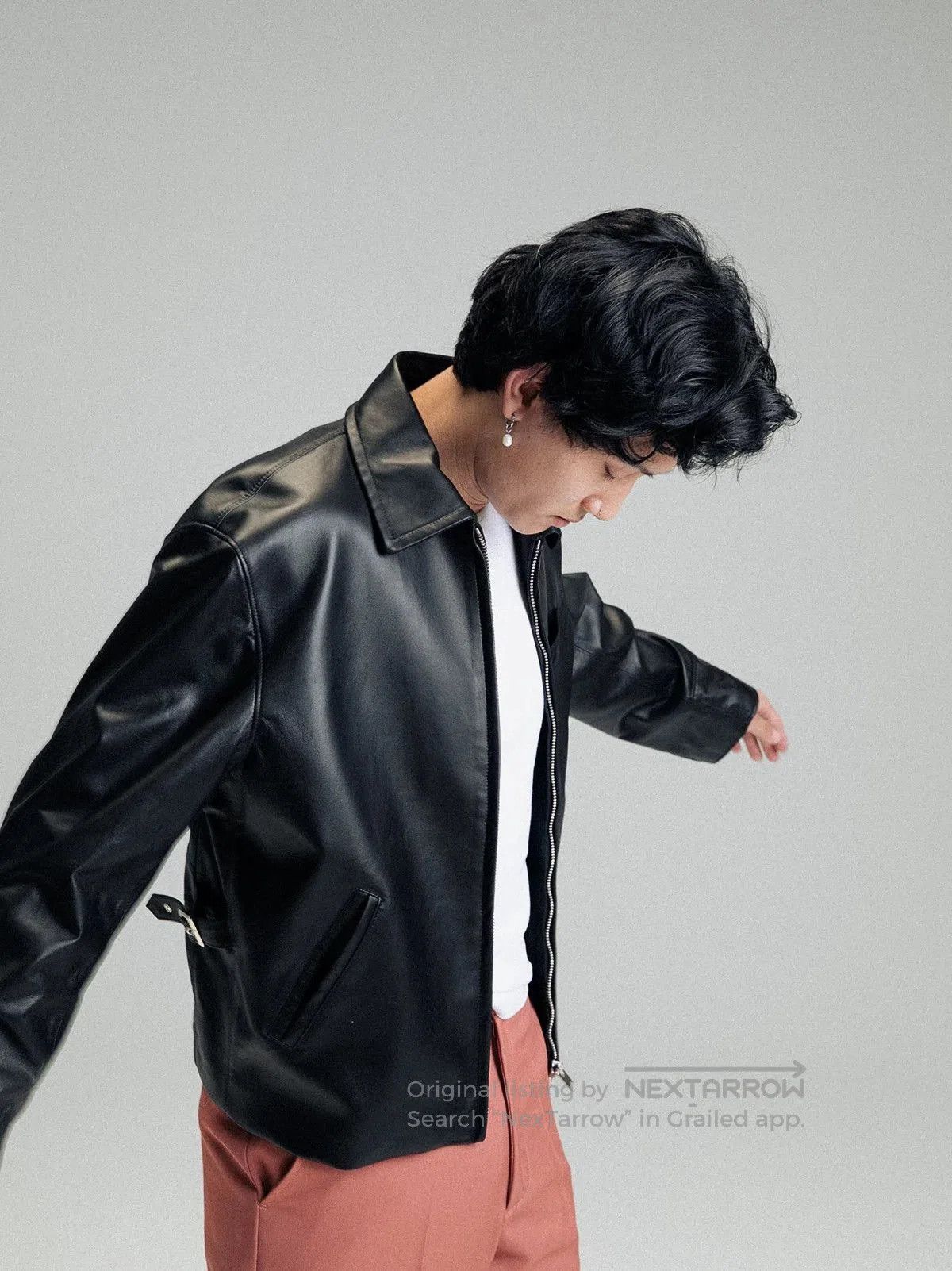 black calf leather rider jacket.