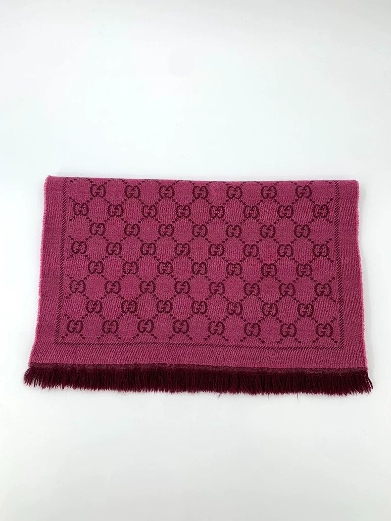 Gucci Gucci Rose-red double G old flower full print wool tassel s Size ONE SIZE - 1 Thumbnail