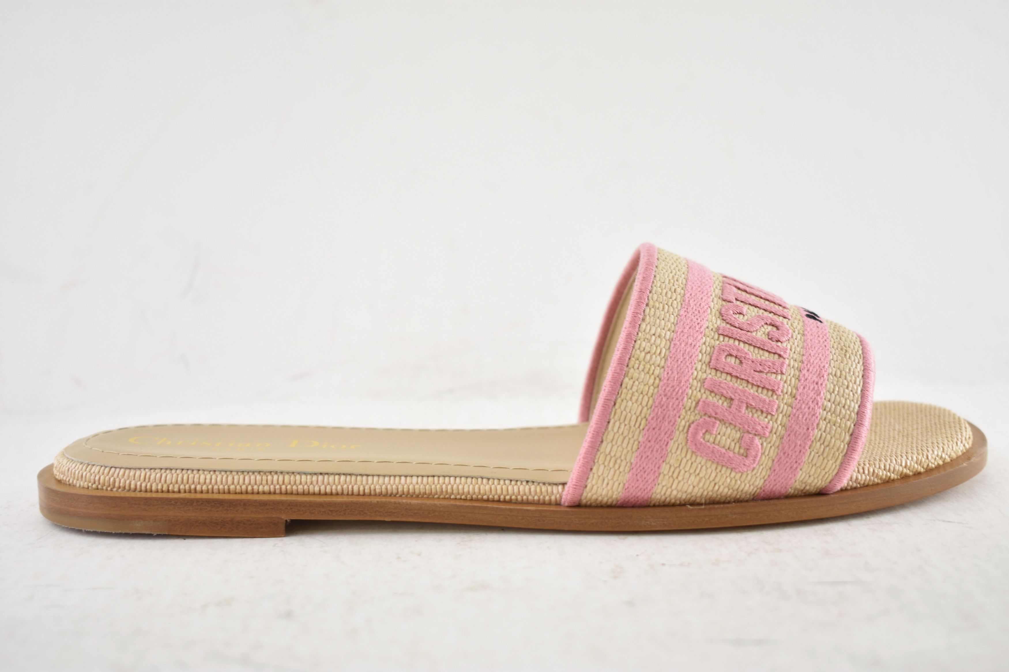 Dior Dior Dway Rose Begonia Raffia Logo Slide Flat Sandal 38.5 Size US 8.5 / IT 38.5 - 2 Thumbnail