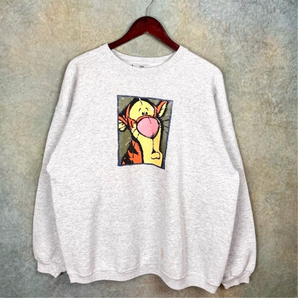 Disney × Vintage VTG 90s Disney Tigger Big Print Sweatshirt Sz XL Gray Size US XL / EU 56 / 4 - 1 Thumbnail