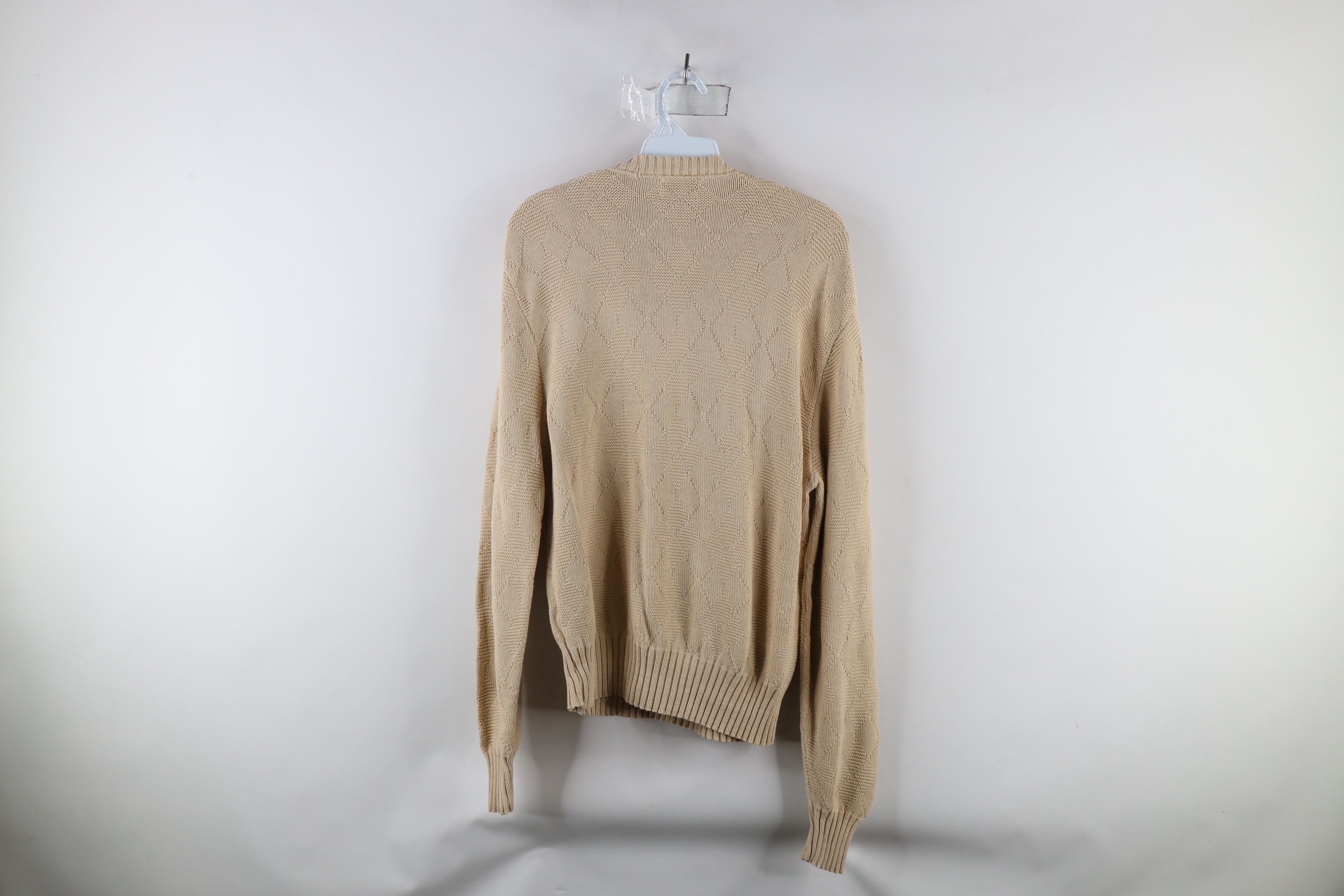 Vintage Vintage 90s Streetwear Diamond Knit V-Neck Sweater Beige Size L / US 10 / IT 46 - 9 Thumbnail