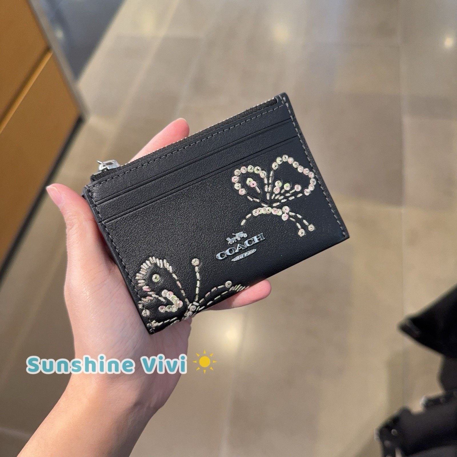 Coach NWT Coach Mini Skinny Id Case Butterfly Print CCM78 Black Size ONE SIZE - 1 Thumbnail