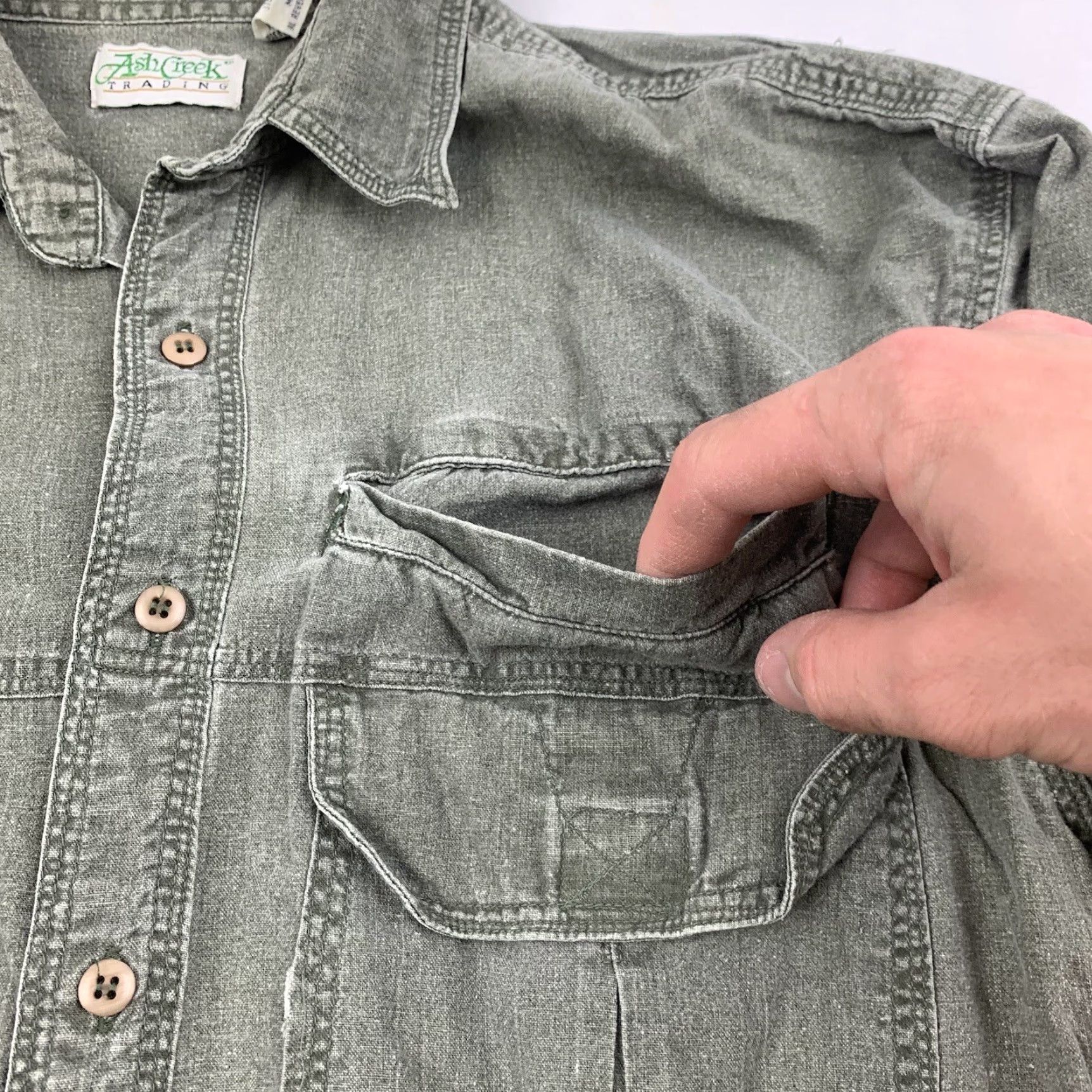 ASH VINTAGE Ash Creek Trading Button-Up Shirt Adult Medium Green Hiking Outdoors 90s Mens Button-Up Shirt Green 90s Outdoor Rugged Pockets Size US M / EU 48-50 / 2 - 3 Thumbnail