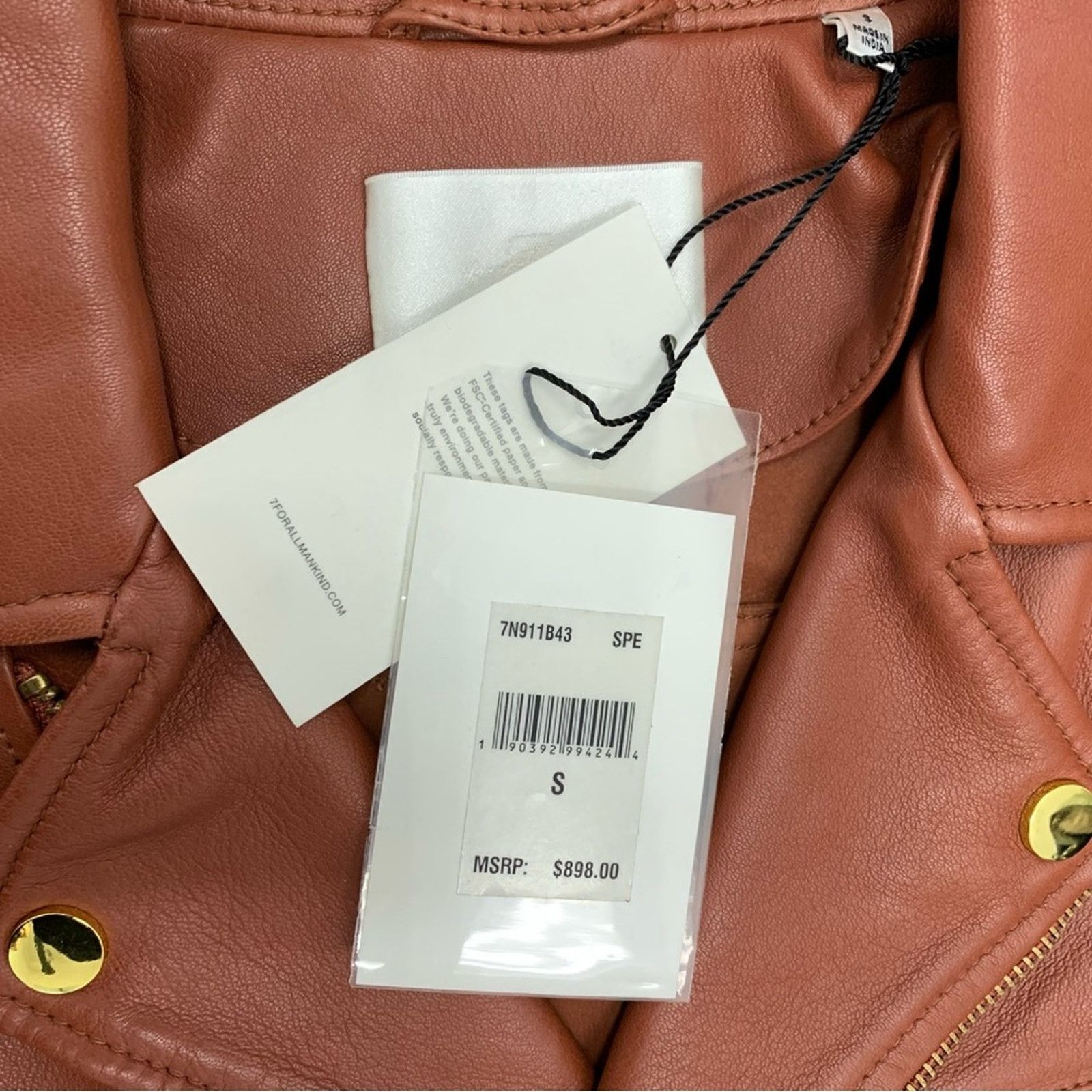 7 For All Mankind 7 For All Mankind Leather Puff Sleeve Moto Jacket in Spice Size S / US 4 / IT 40 - 11 Thumbnail
