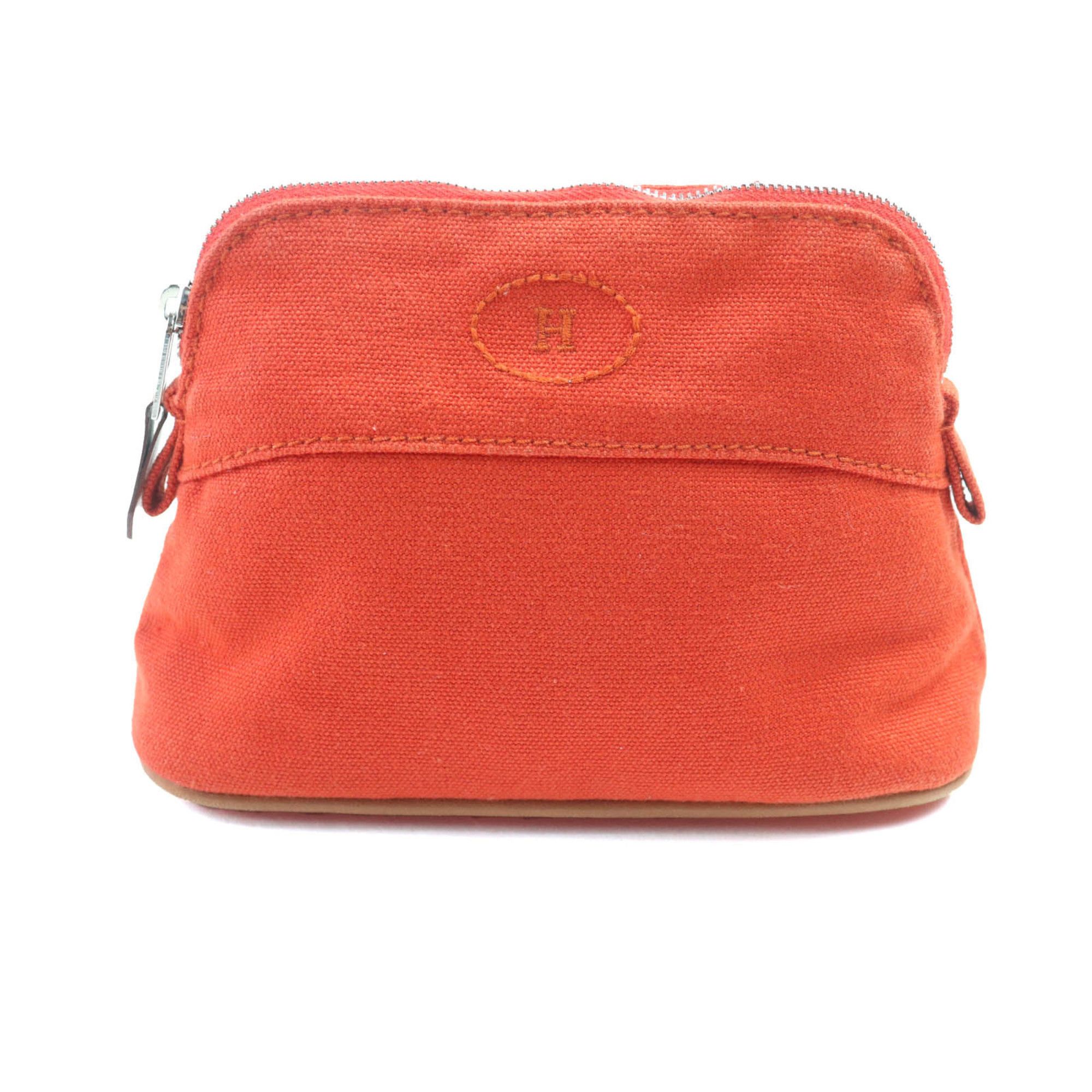 Hermes HERMES Bolide Mini Pouch, 100% Cotton with Embroidered H Logo and Leather Accents, Orange, Made in France, Women's Size ONE SIZE - 1 Thumbnail