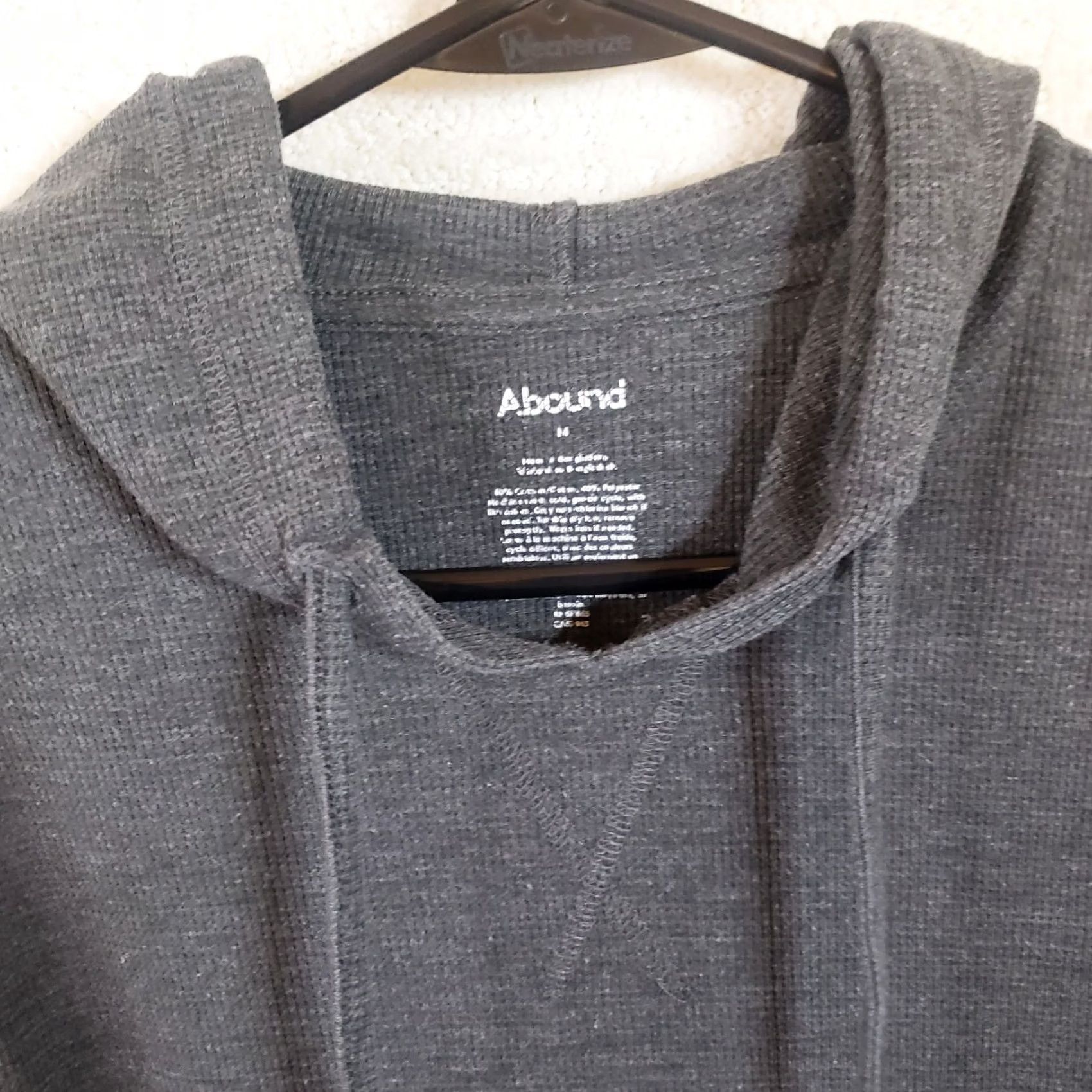 Vintage ABOUND Sweatshirt Gray M Hooded Waffle Knit Light Weight Drawstring Women Size M / US 6-8 / IT 42-44 - 4 Thumbnail