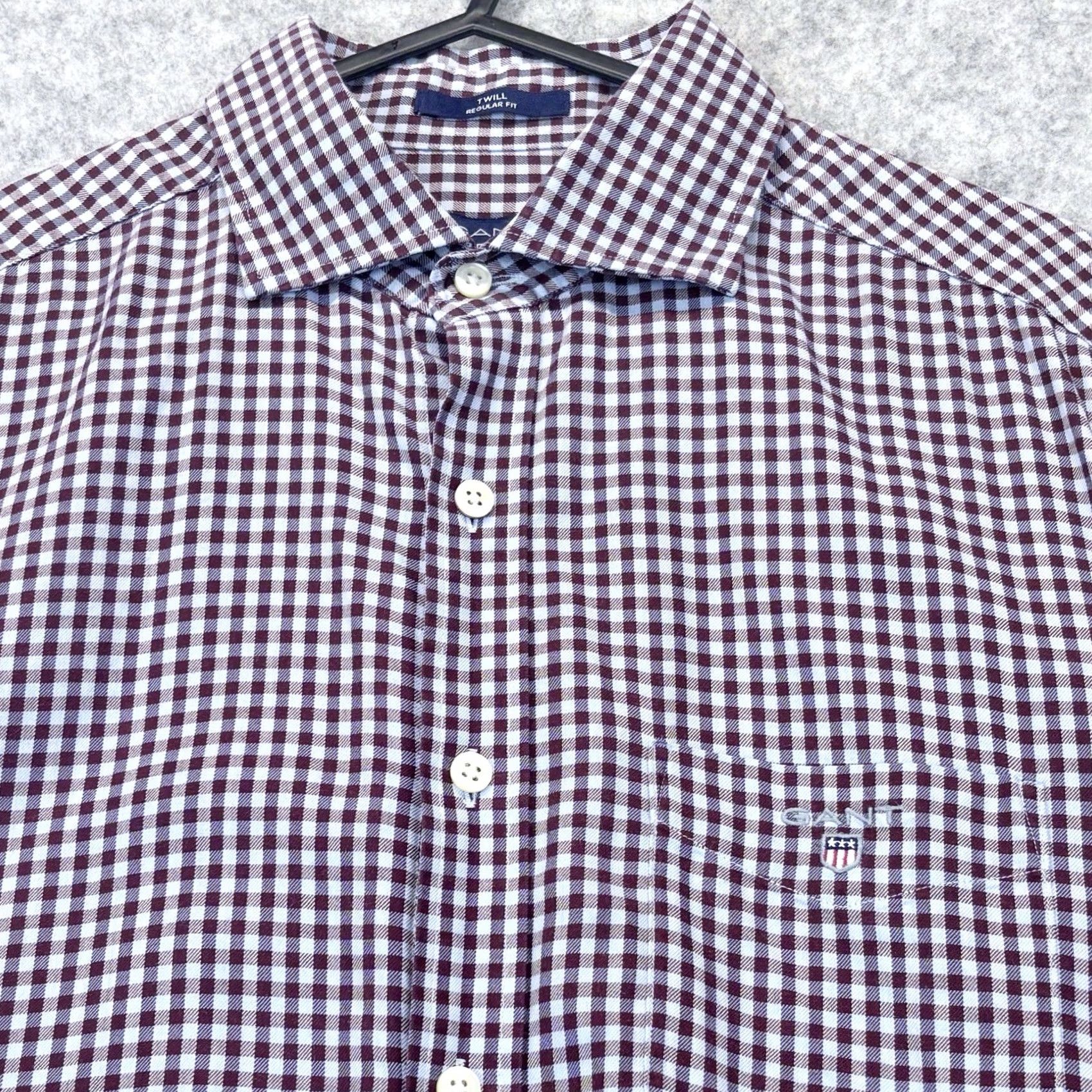 Gant GANT Shirt Medium Mens Twill Regular Light Blue & Maroon Check L/S Button-Up VGC Size US M / EU 48-50 / 2 - 4 Thumbnail