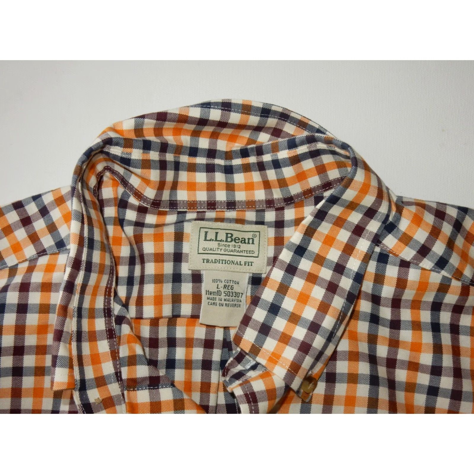 Vintage VINTAGE L.L. Bean Men's Plaid Cotton Button-Up Shirt Size Large Long Sleeve Orange-Brown-Blue Mens Size US L / EU 52-54 / 3 - 4 Thumbnail