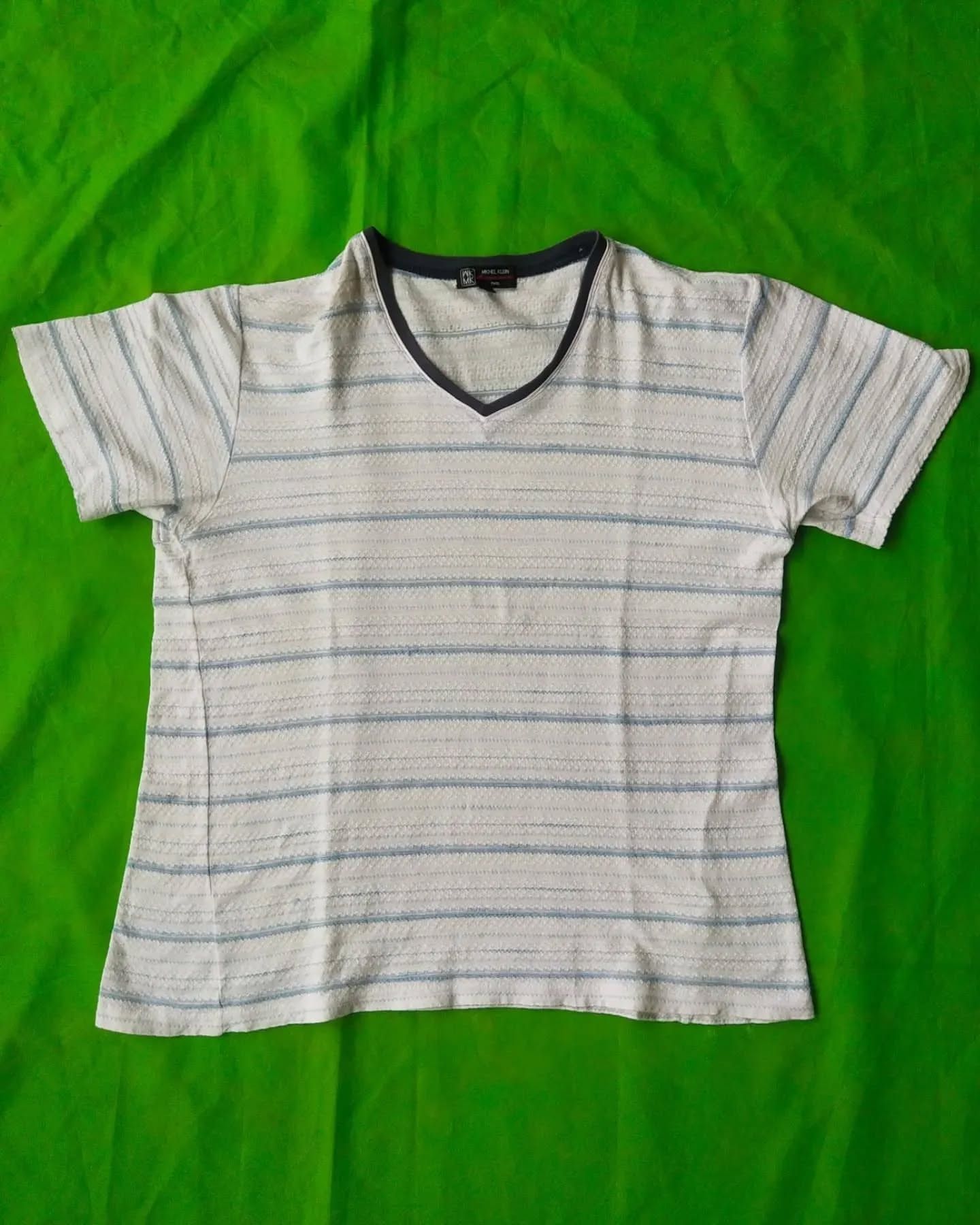 Michel Klein × Vintage Michel Klein Homme Paris Striped V-Neck Tees Size US M / EU 48-50 / 2 - 2 Thumbnail