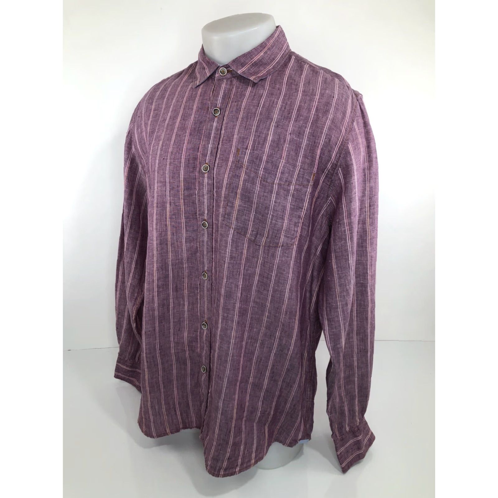 Vintage 32 BAR BLUES Linen Striped Shirt - Mens Lg Purple Long Sleeve Button-Up Shirt Size US L / EU 52-54 / 3 - 2 Thumbnail