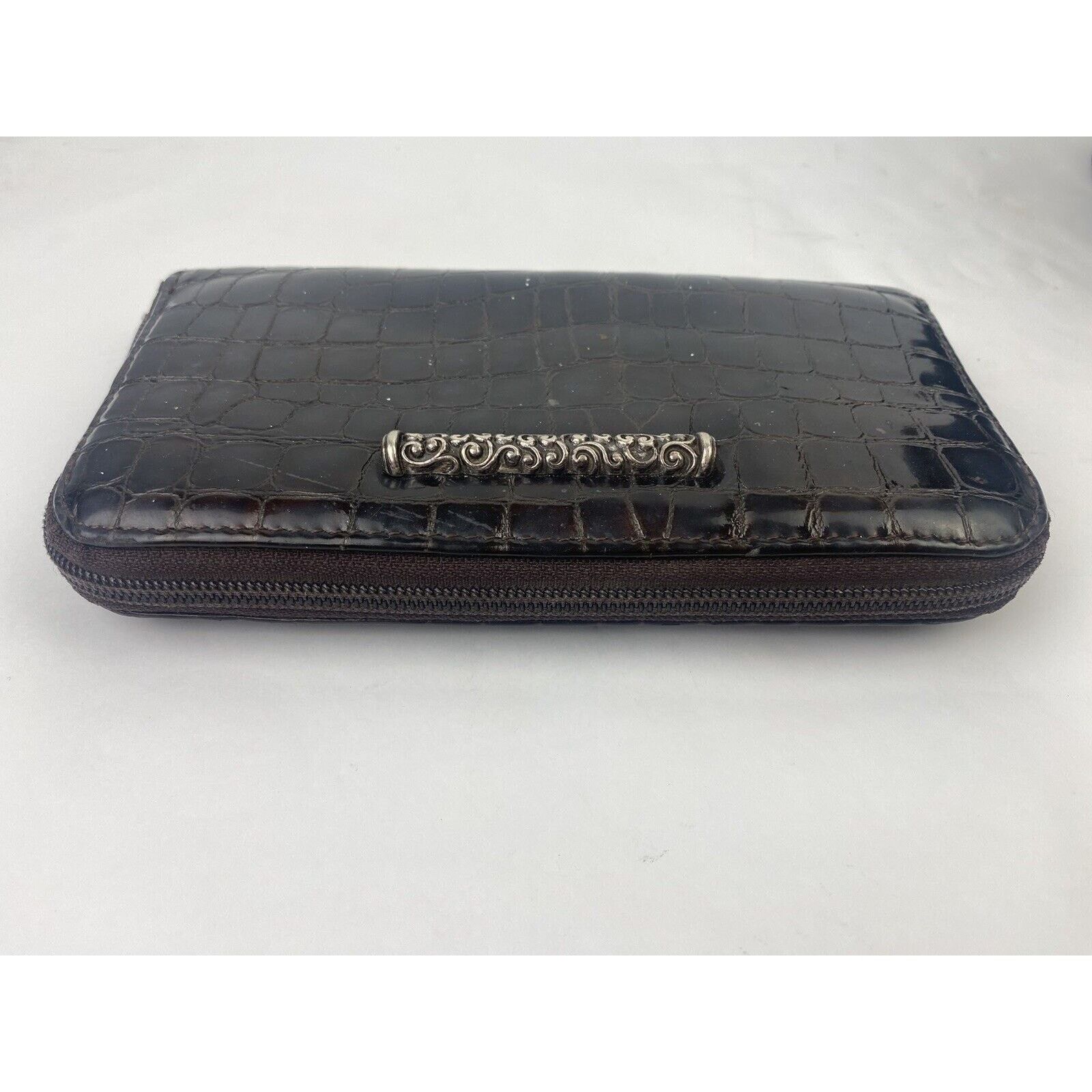 Brighton Brighton Zip Around Wallet Brown Patent Leather 8" Faux Croc Size ONE SIZE - 5 Thumbnail
