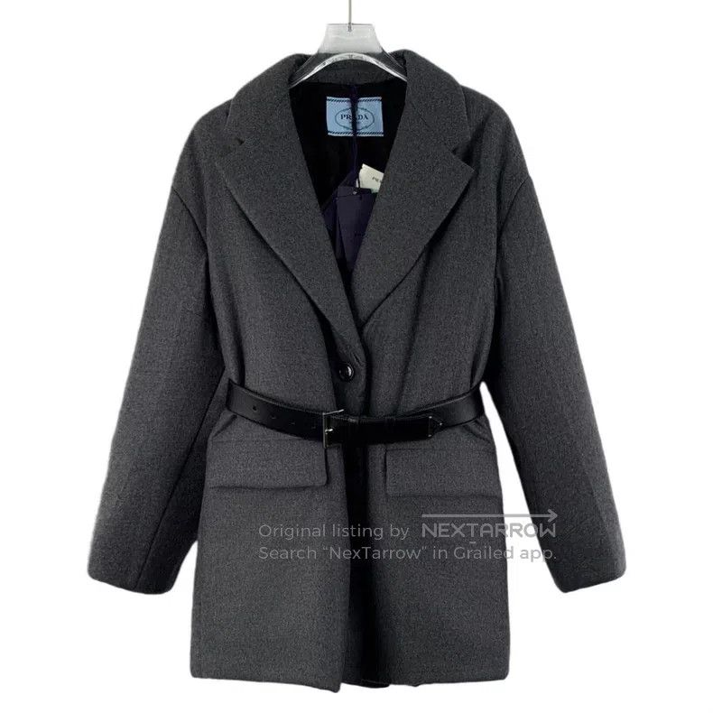 Prada Prada 22 dark gray triangle label cashmere lapel belt long Size XXS / US 00 / IT 34 - 1 Thumbnail