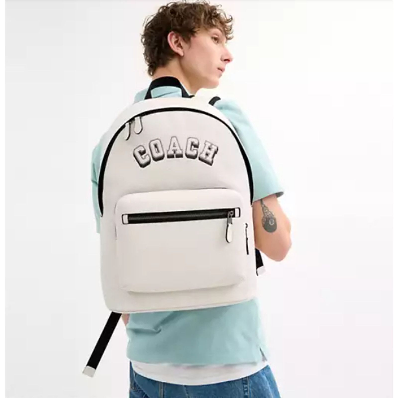 Coach Coach West Backpack With Varsity Motif In Leather Chalk NWT Size ONE SIZE - 6 Thumbnail