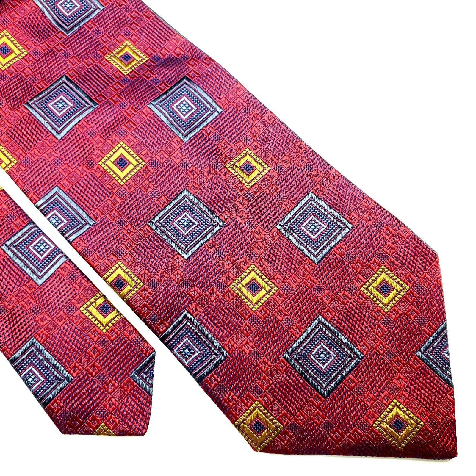 Robert Villini Roberto Villini Couture Silk Tie Red Woven Geometric Wide Size ONE SIZE - 1 Thumbnail