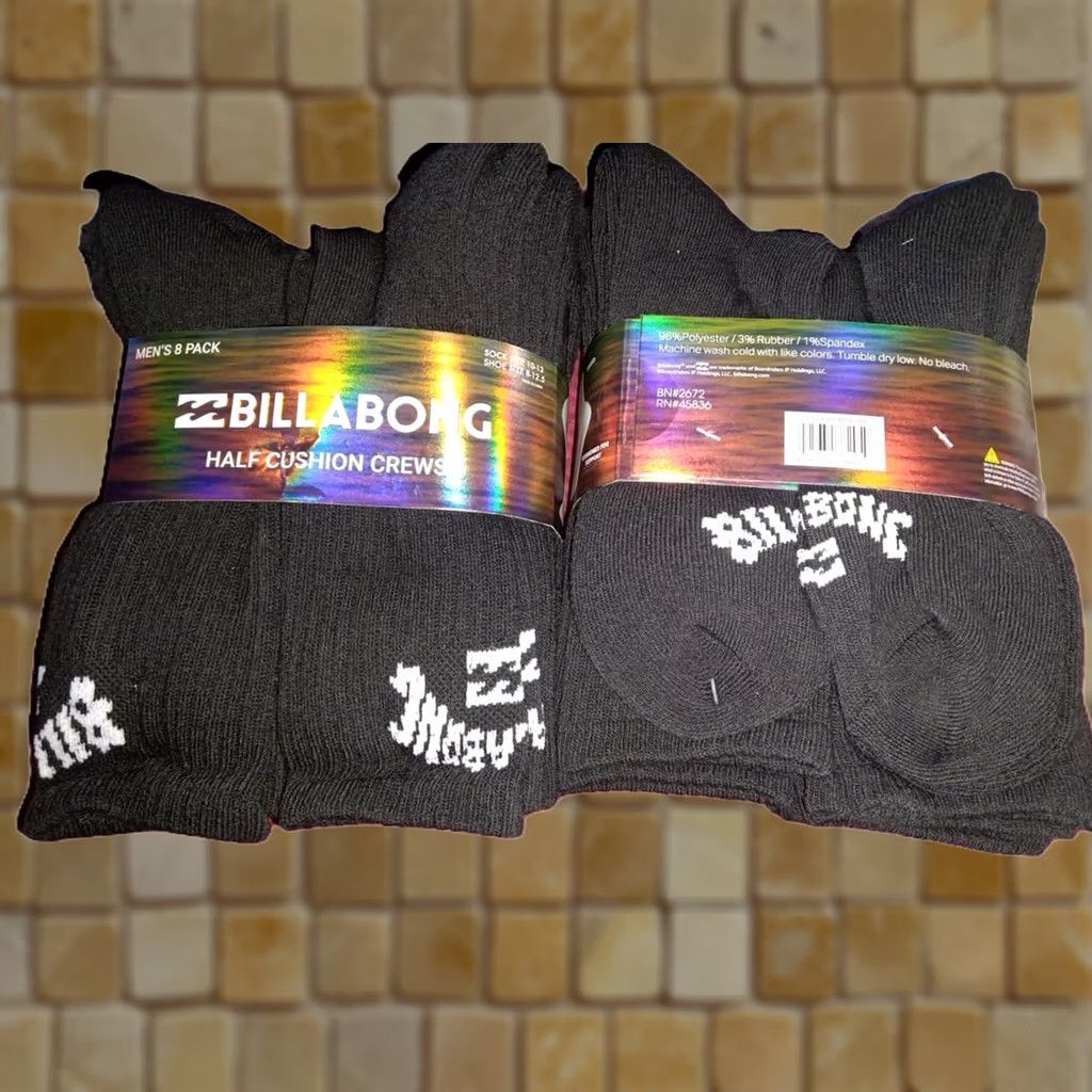 Billabong Billabong Men Crew Socks Black 10-13 Mid Calf Cushioned 8 Pack Crew Sock 10-13 Size ONE SIZE - 1 Preview