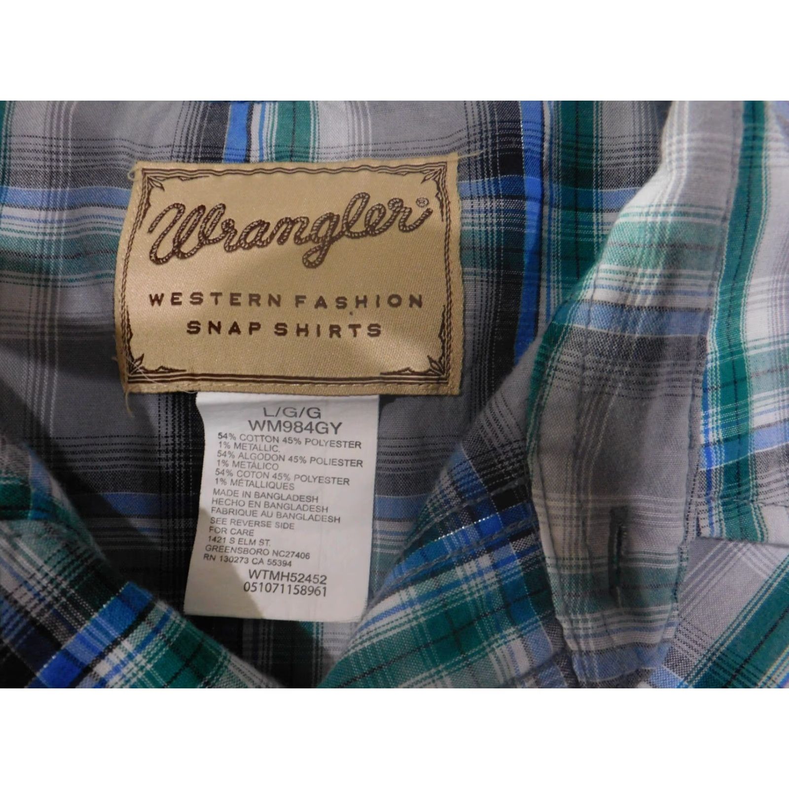 Wrangler Wrangler Shirt Mens Western Gray Plaid Pearl Snap Cowboy Button-Up Short Sleeve Cotton Knit Regular L Size US L / EU 52-54 / 3 - 5 Thumbnail