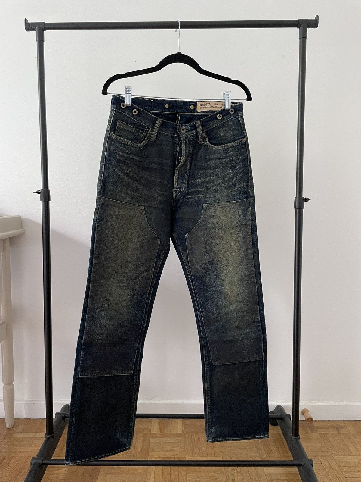 image of Kapital Kountry Kountry Kapital Waxed Double Knee Denim Pant in Blue, Men's (Size 28)