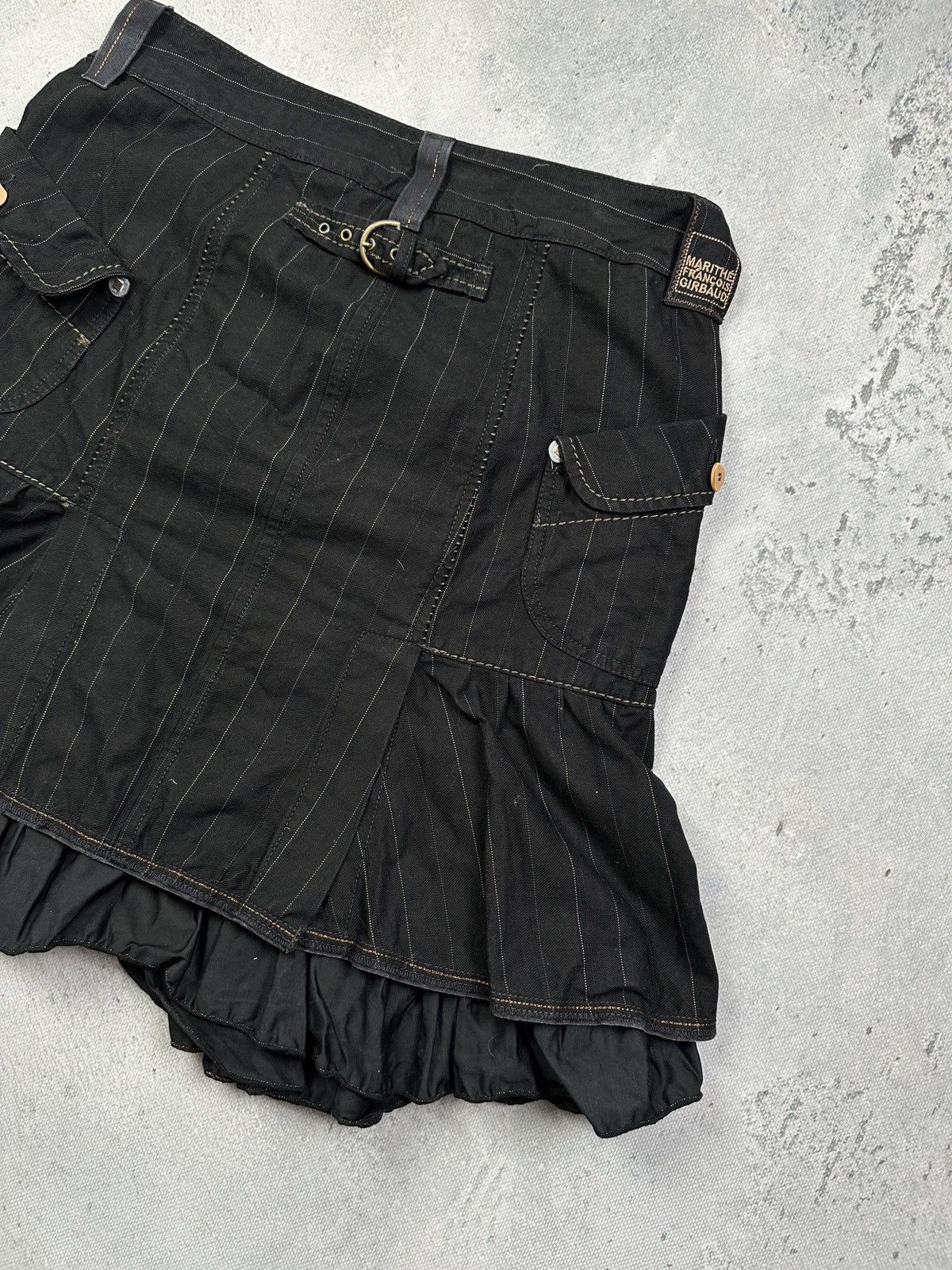 Marithe + Francois Girbaud Marithé + François Girbaud Ruffle Pinstripe Midi Denim Skirt Size 32" / US 10 / IT 46 - 15 Thumbnail