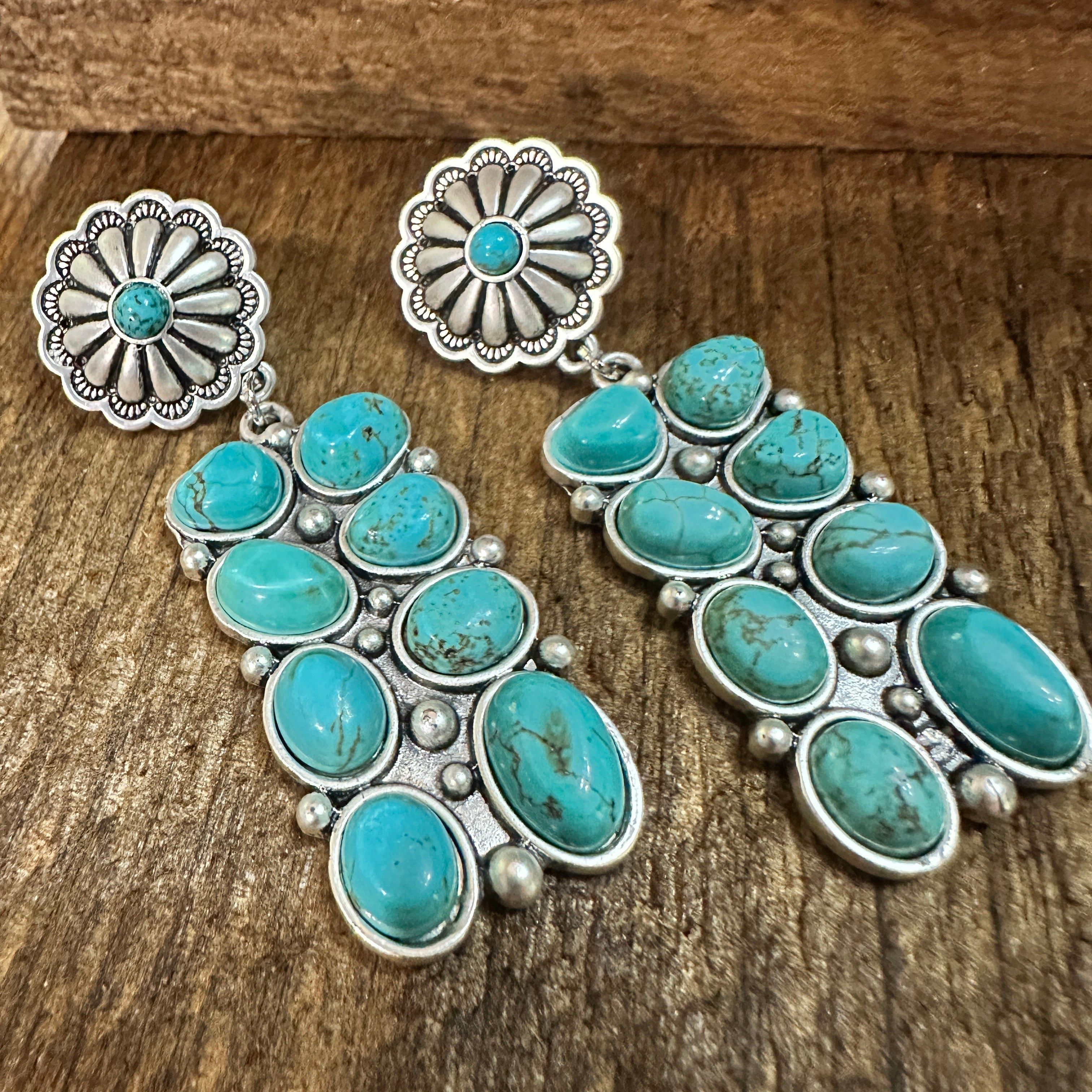 Other Turquoise Post Conch Earrings , Southwestern Boho Chic Dangl Size ONE SIZE - 5 Thumbnail