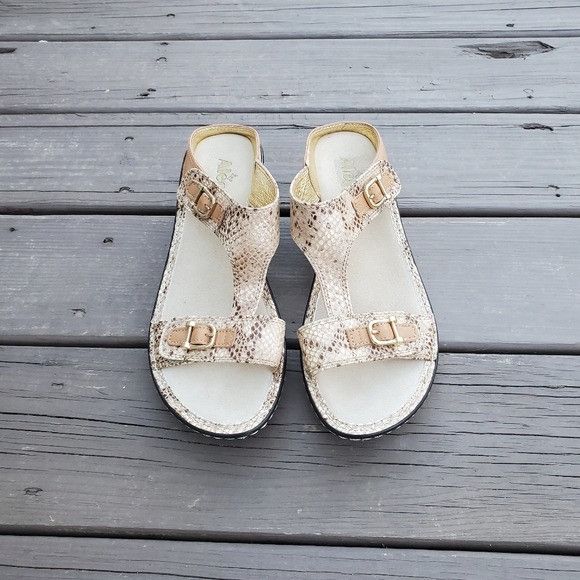 Other Alegria Lara Posh Gold Snakeskin Print Leather Sandals Size US 9.5 / IT 39.5 - 5 Thumbnail