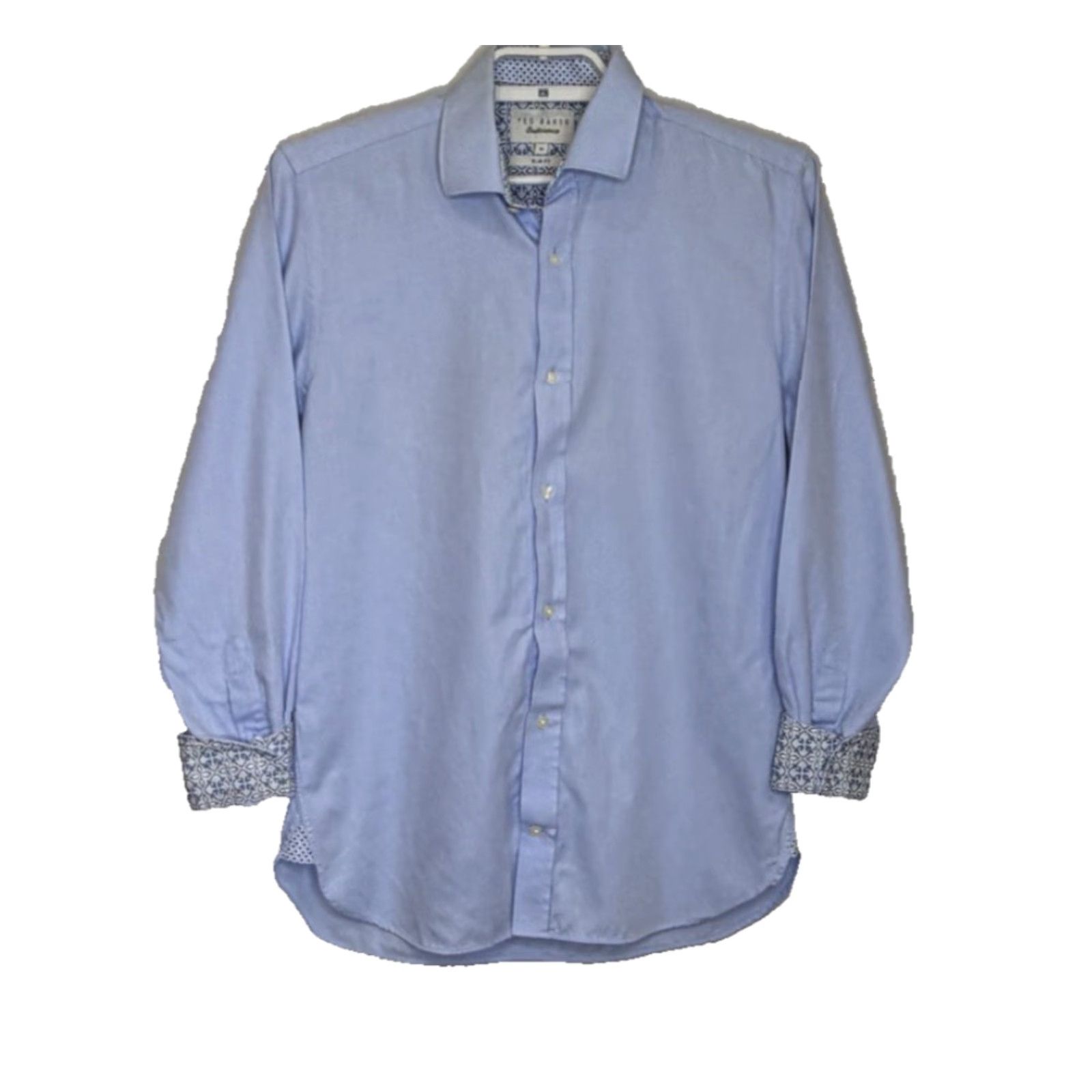 Ted Baker Ted Bake Endurance Button Front Shirt Mens Sz 15 Blue Texture Slim Fit Flip Cuff Size US S / EU 44-46 / 1 - 2 Thumbnail