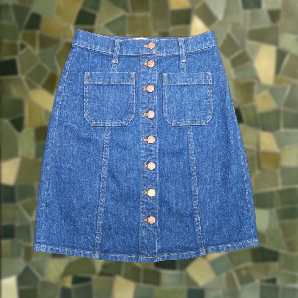 Madewell Madewell Denim Mini Skirt 24 Button Front High Rise Blue Solid Cotton Denim Women Short Casual Size 42" / US 20 - 1 Thumbnail