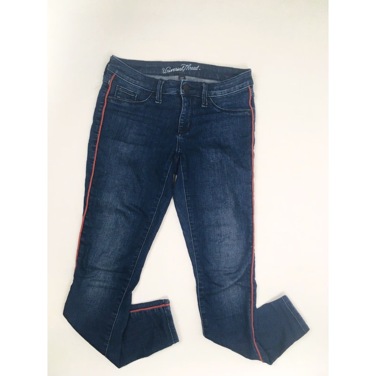 Vintage Universal Thread Jeans Women's 0 25R Black Red Stripe Midrise Flat Front Size 25" / US 0 / IT 36 - 2 Thumbnail