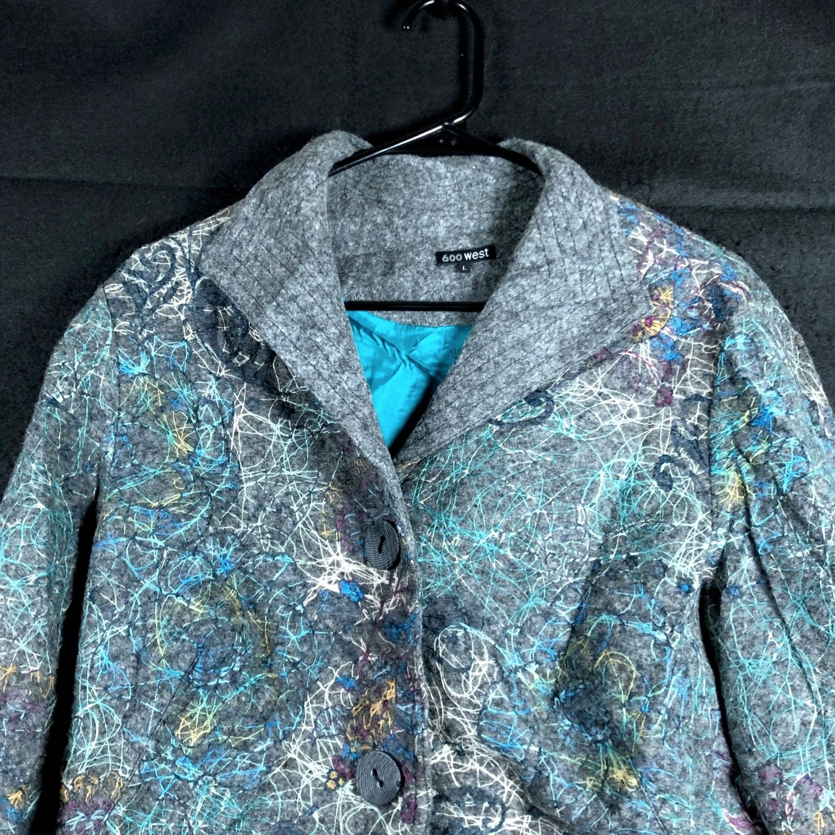 Vintage 600 West Womens Blazer Gray Wool Blend Lined Large Mid-Length Tweed Zip Front 600 West Womens Blazer Size L / US 10 / IT 46 - 2 Thumbnail