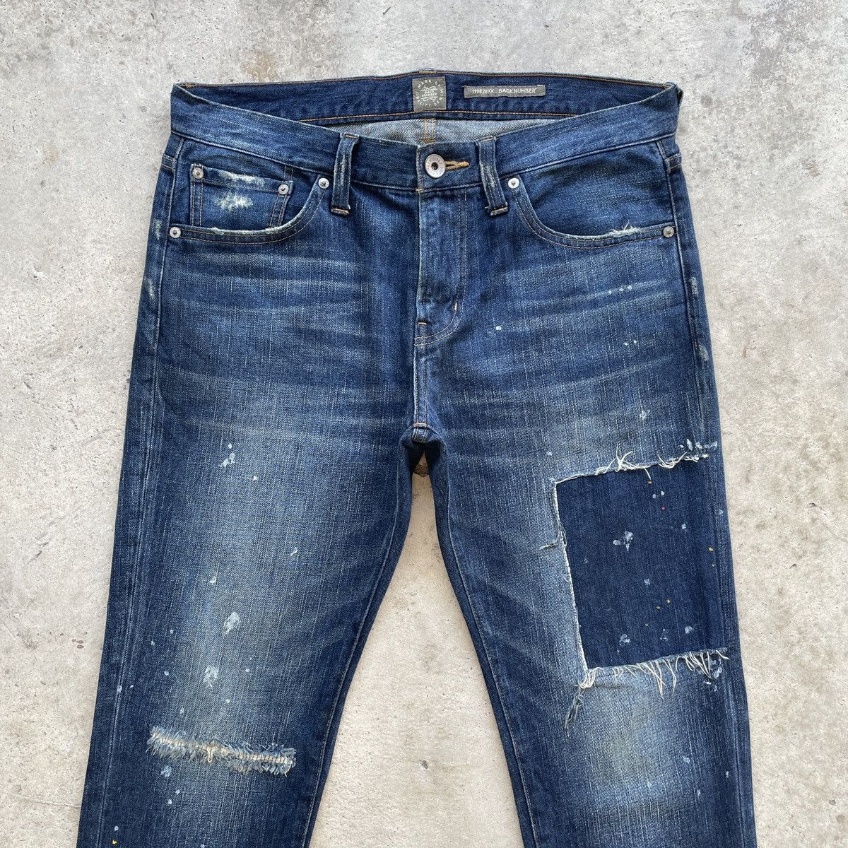 Japanese Brand Vintage Back Number Faded Denim Jeans Pants Splash Paints Size US 33 - 3 Thumbnail