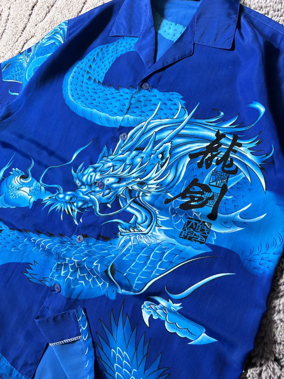 Japanese Brand × Vintage Fuhua Japanese Dragon Blue short sleeve shirt Size US M / EU 48-50 / 2 - 4 Thumbnail
