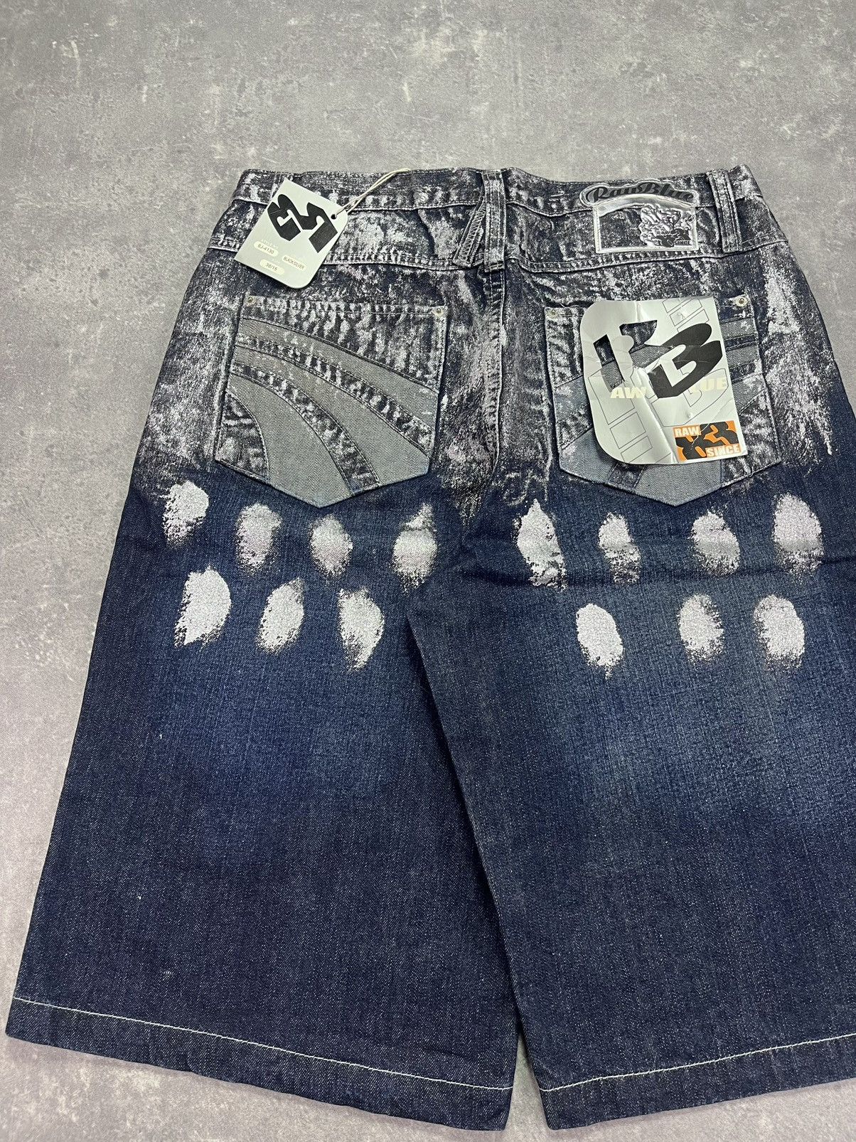 Affliction DSWT Raw Blue Baggy Printed Glitter Denim Jorts Shorts 38 Size US 38 / EU 54 - 3 Thumbnail
