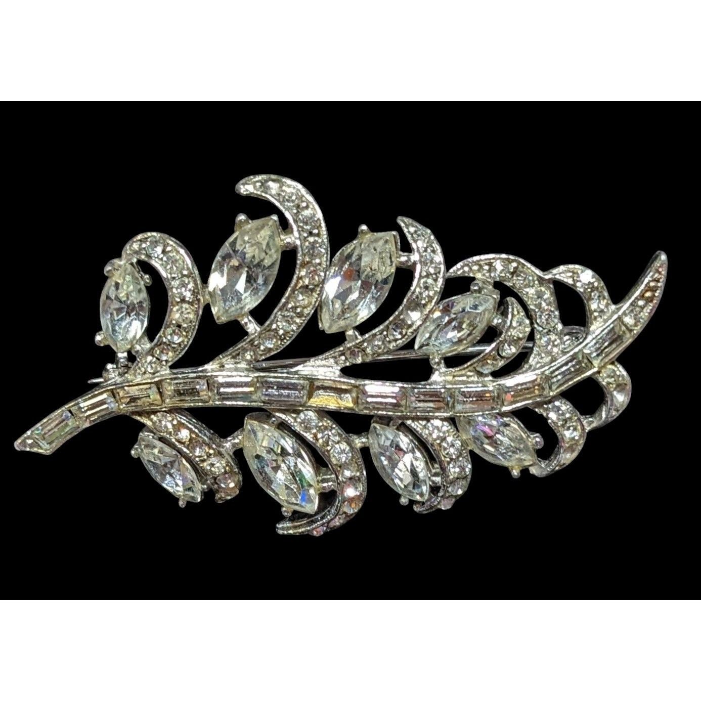 Other Vintage Glam Floral Leaf Silver Tone Brooch With Clear Stone Size ONE SIZE - 1 Thumbnail