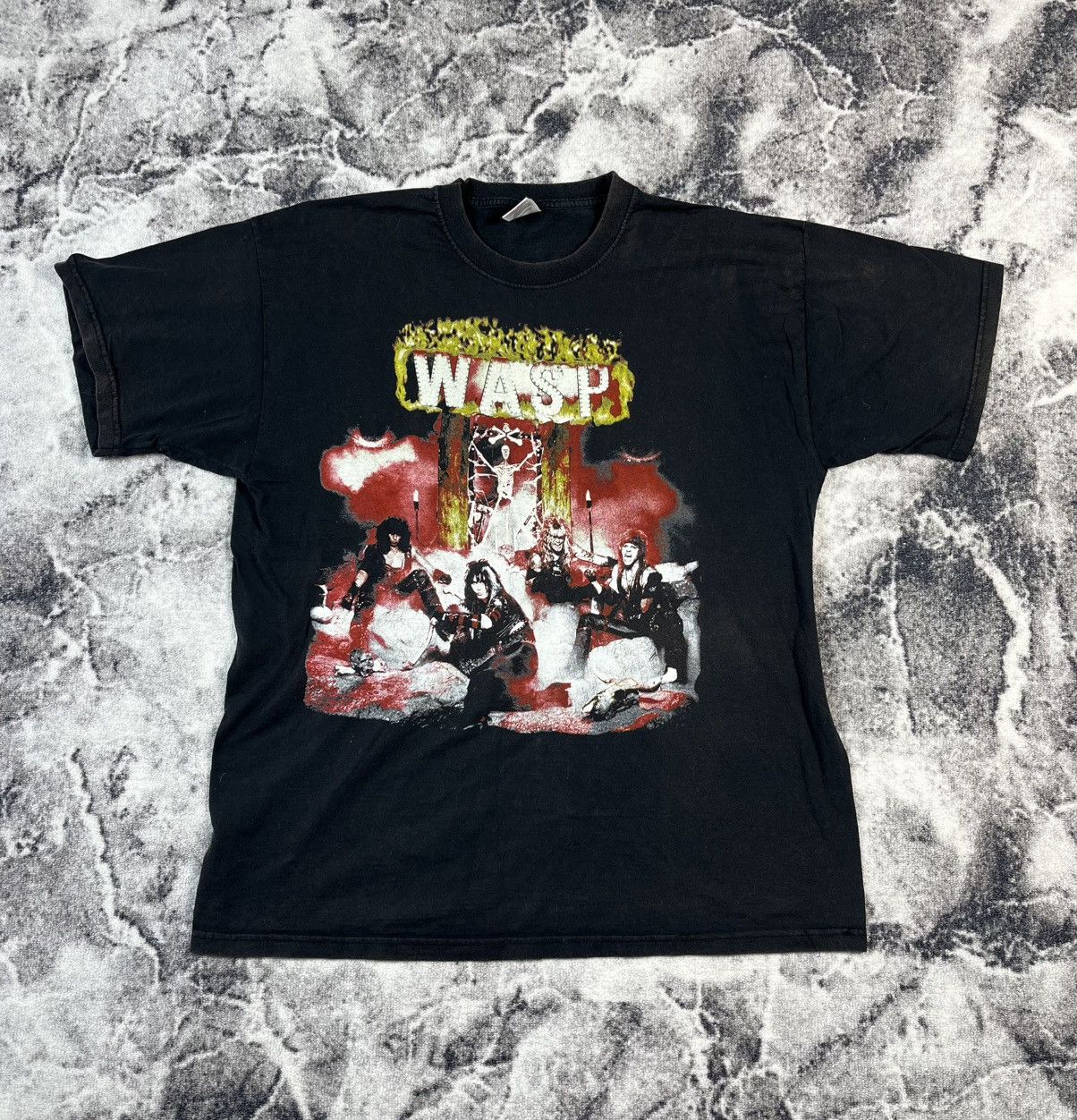 Fruit Of The Loom Vintage W.A.S.P Band Graphic Tee Faded Black Shirt Size US XL / EU 56 / 4 - 1 Thumbnail