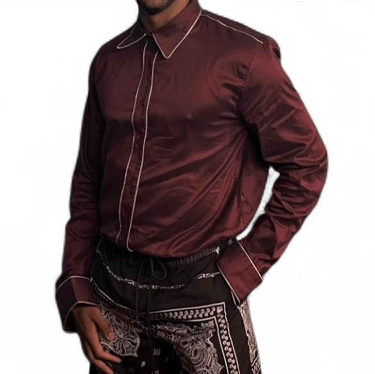 Moschino Vintage Moschino Satin Western Shirt in deep burgundy. Size US L / EU 52-54 / 3 - 3 Thumbnail