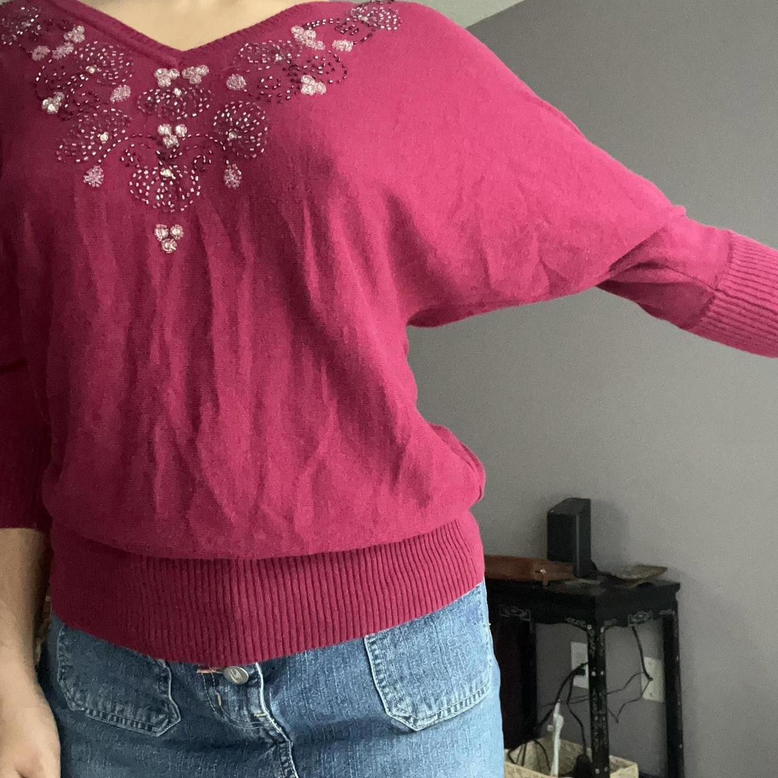 Lauren Conrad Burgundy sweater with beaded neckline Size S / US 4 / IT 40 - 2 Thumbnail