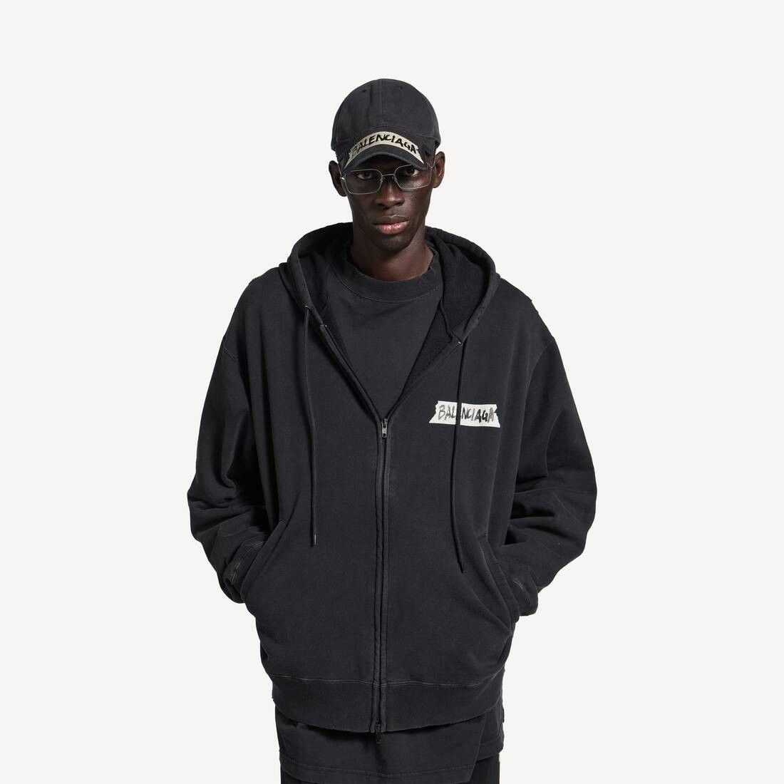 Balenciaga os11x0326 Masking Tape Oversized Zip-Up Hoodie Faded Black Size US L / EU 52-54 / 3 - 5 Thumbnail