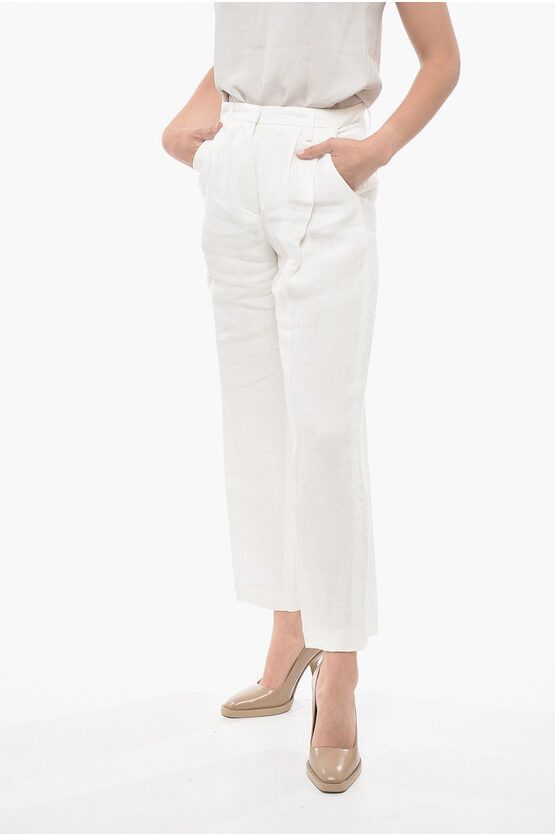 image of Fabiana Filippi Single-Pleated Jacquard Linen Chinos Pants in White, Women's (Size 26)