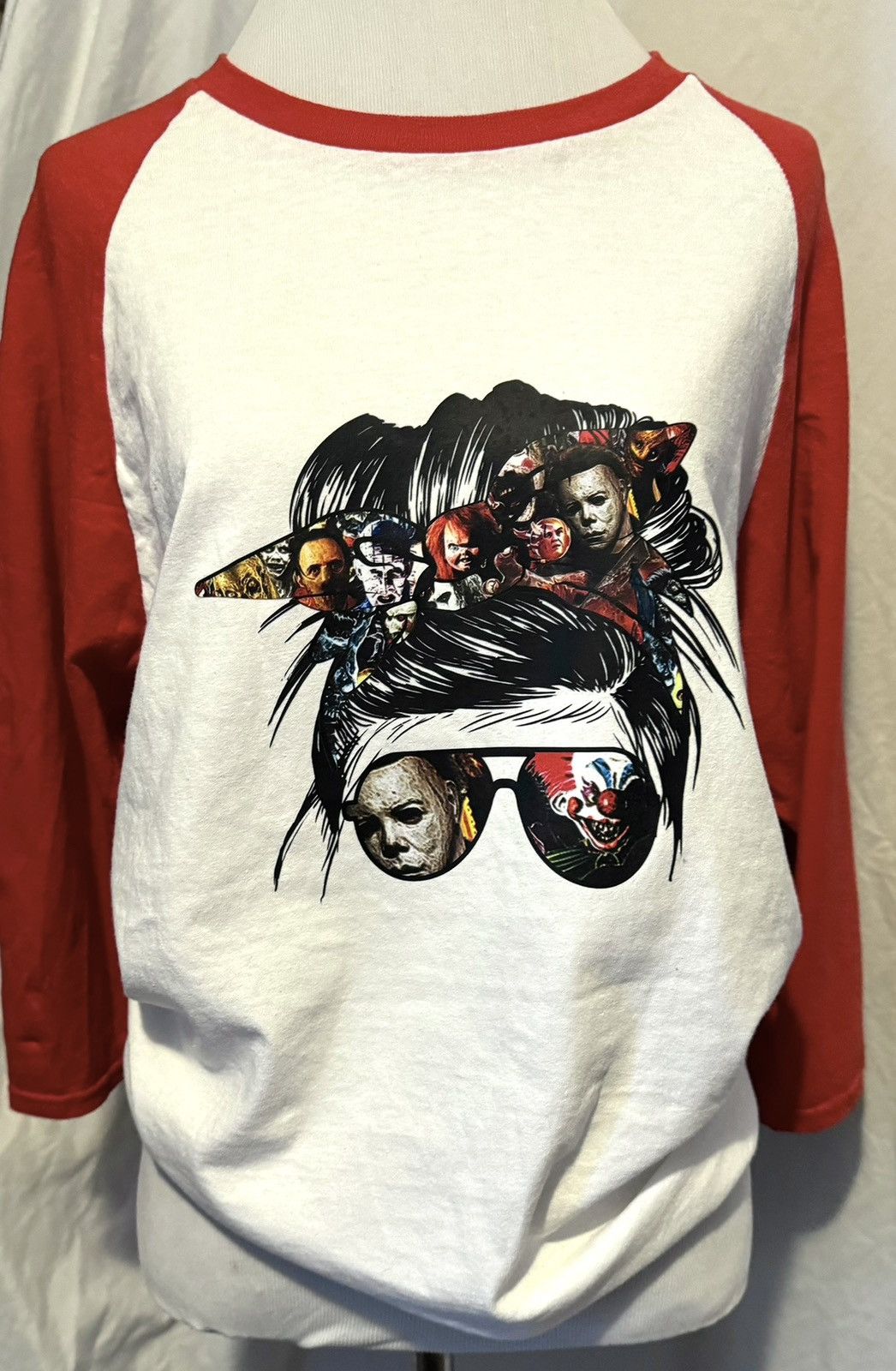 Other Messy Bun/Horror Movie, Custom Halloween Raglan Tee Size M / US 6-8 / IT 42-44 - 18 Thumbnail